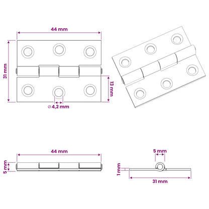 Hinge 24 pcs 44 x 31 x 5 mm Silver Steel