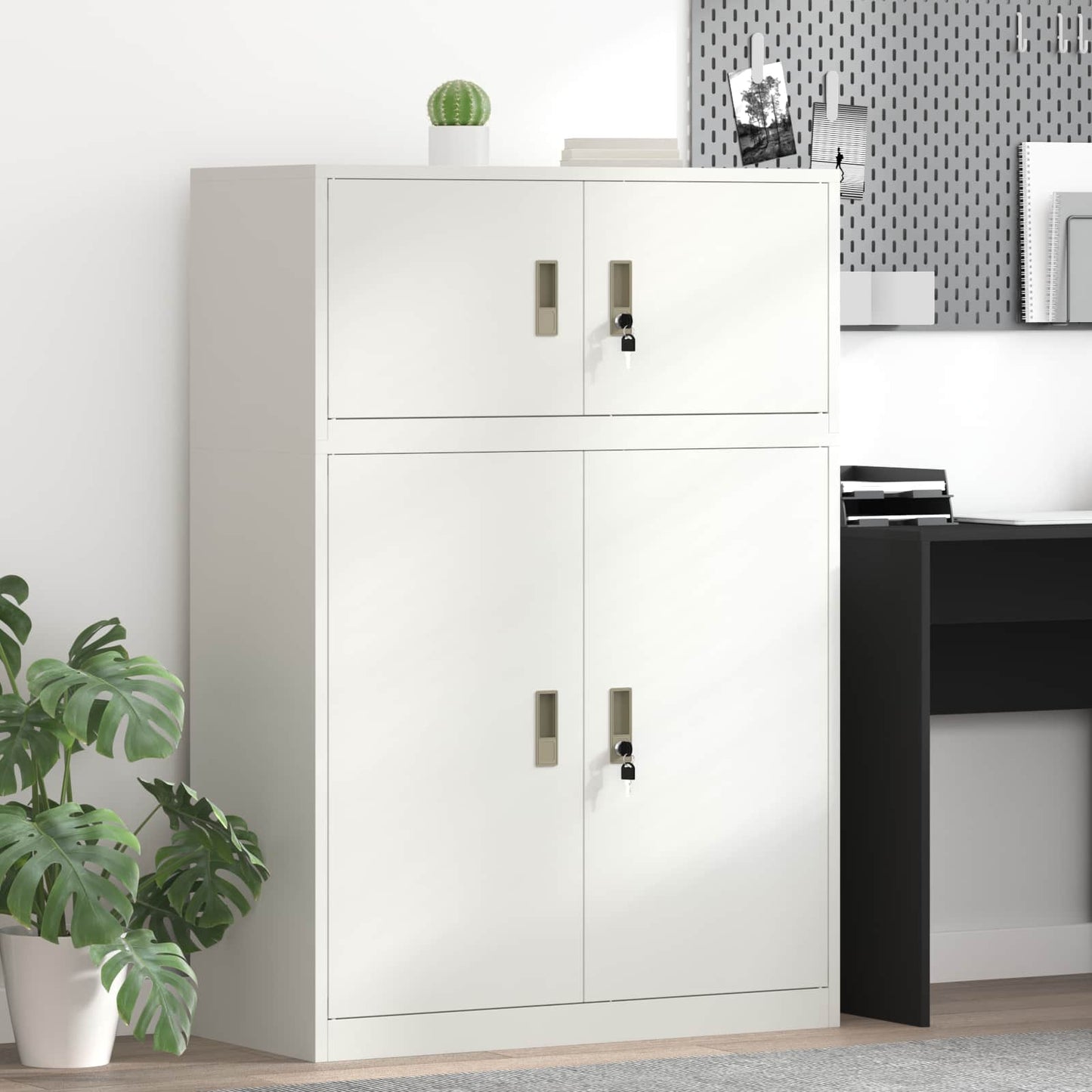 Storage Cabinet 2 pcs White 90 x 40 x 130 cm Steel Lockable