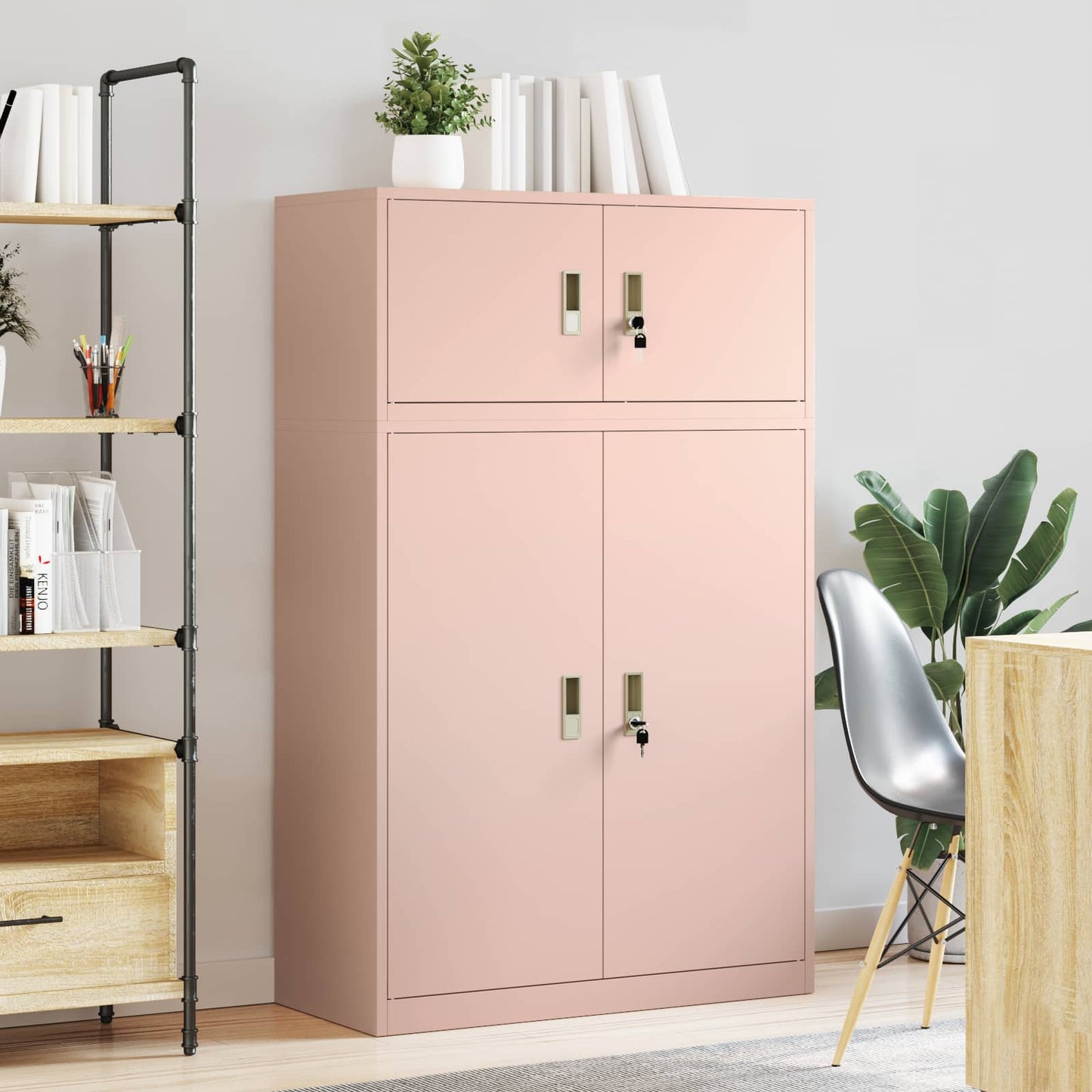 Storage Cabinet 2 pcs Pink 90 x 40 x 145 cm Steel Lockable