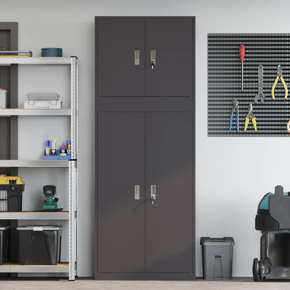 Storage Cabinet 2 pcs Black 80 x 40 x 210 cm Steel Lockable