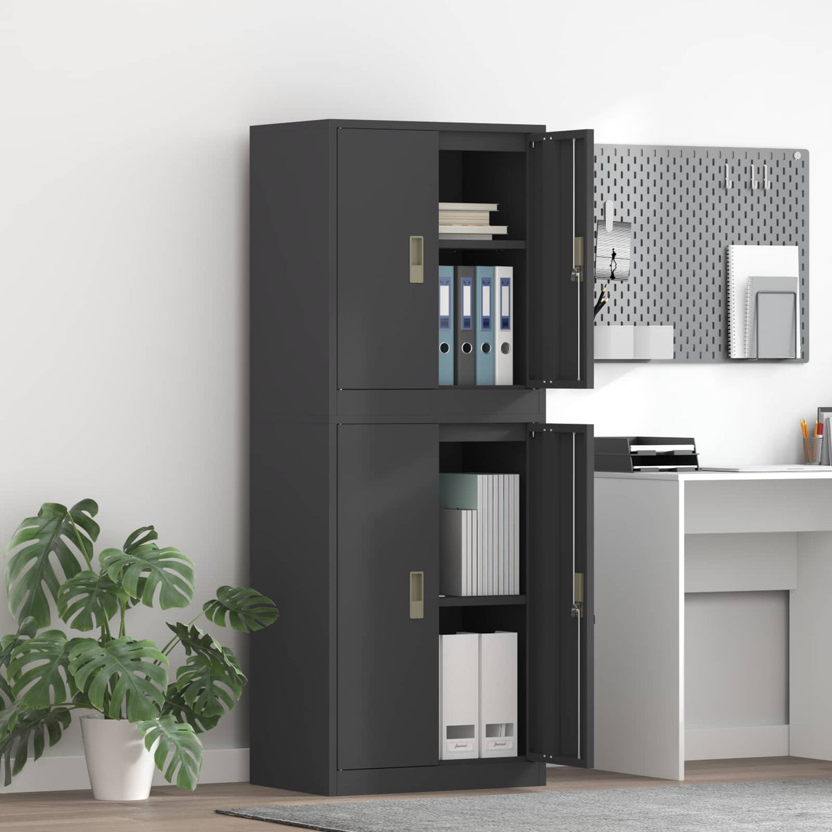 Storage Cabinet 2 pcs Black 60 x 40 x 160 cm Steel Lockable