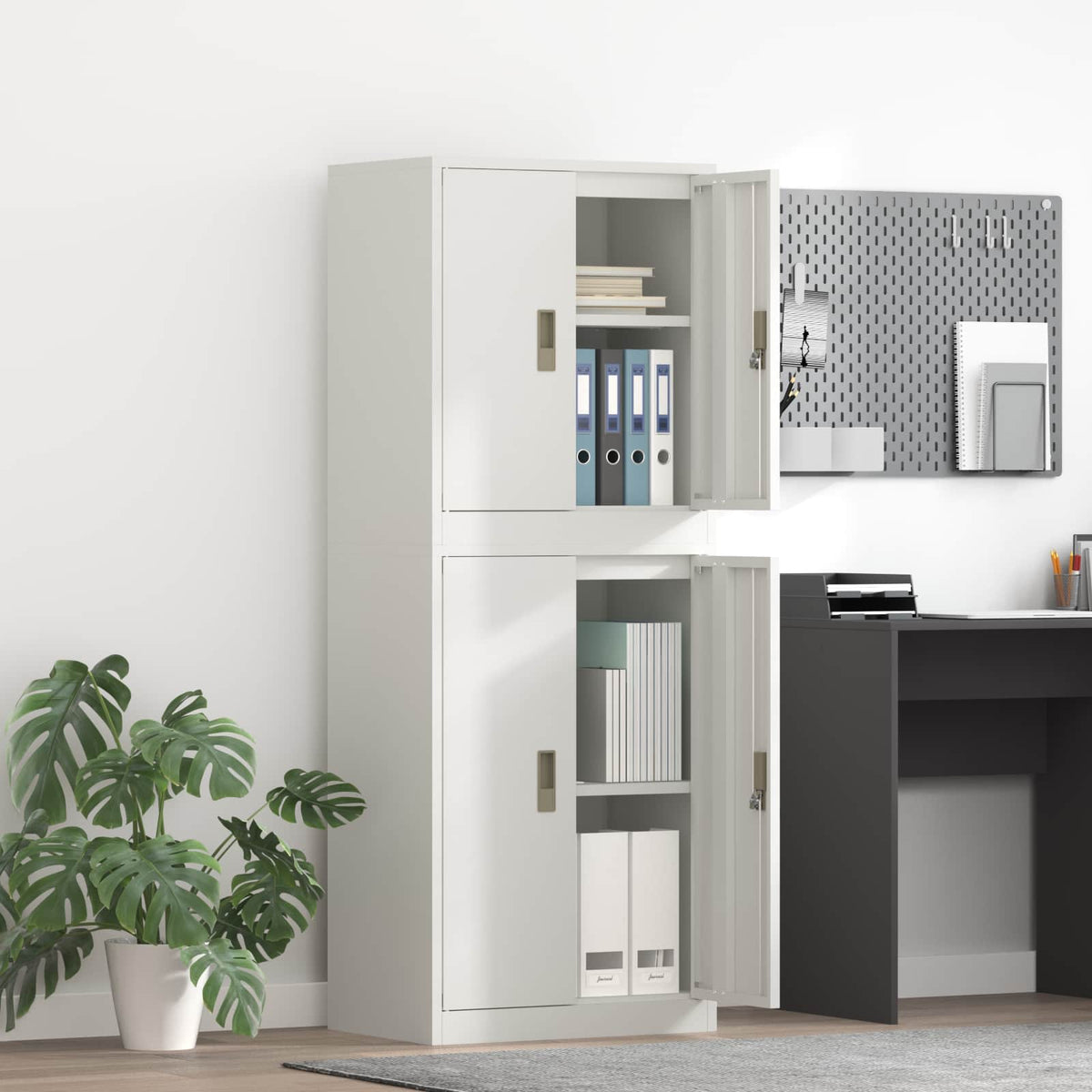 Storage Cabinet 2 pcs White 60 x 40 x 160 cm Steel Lockable