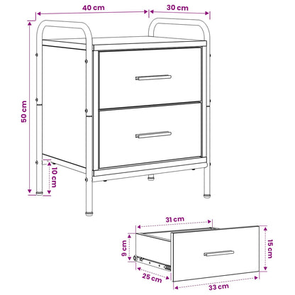 Bedside Cabinet 2 pcs Black Oak 40 x 30 x 50 cm Engineered Wood