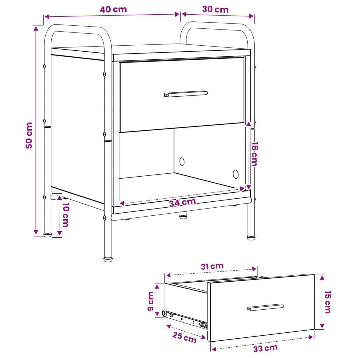 Bedside Cabinet Sonoma Oak 40 x 30 x 50 cm Engineered Wood