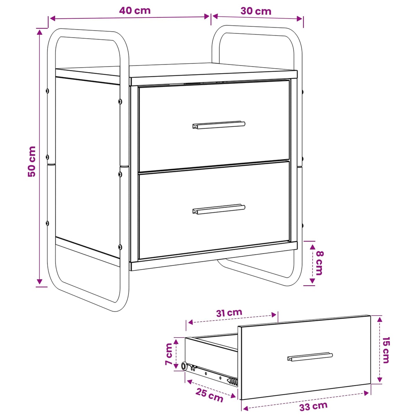 Hanging Bedside Cabinet Grey Sonoma 40 x 30 x 50 cm
