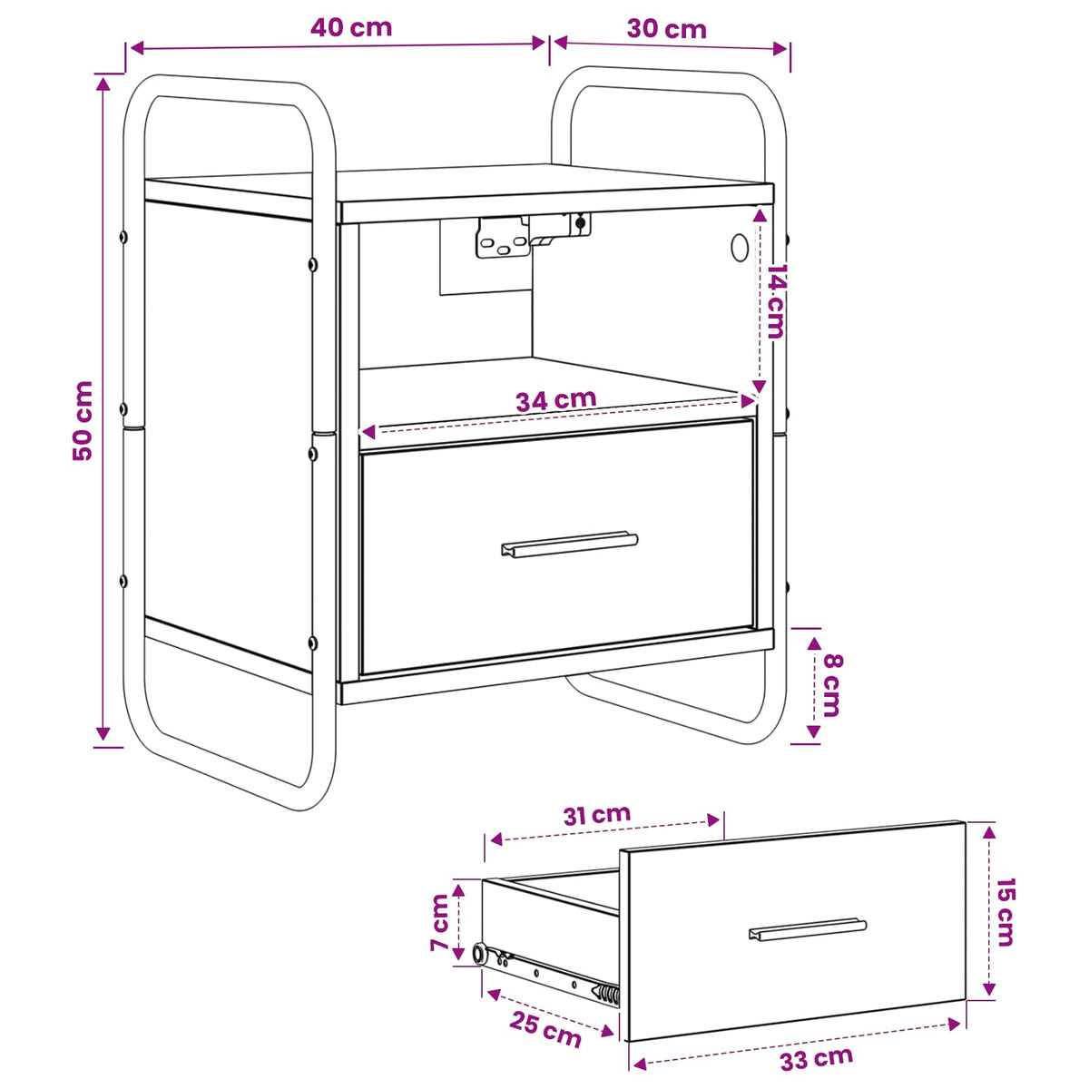 Hanging Bedside Cabinet Old Wood 40 x 30 x 50 cm