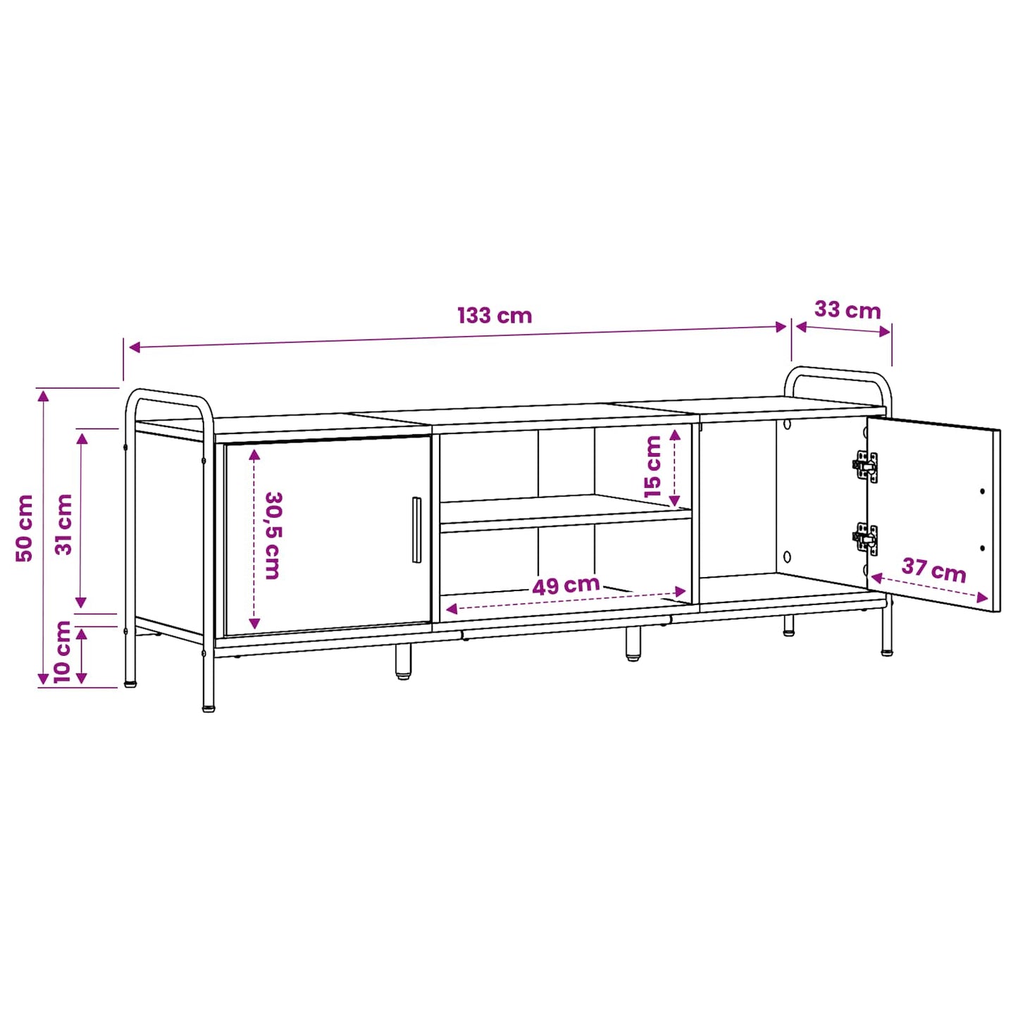 TV Cabinet 133 x 33 x 50 cm Smoked Oak Engineered Wood