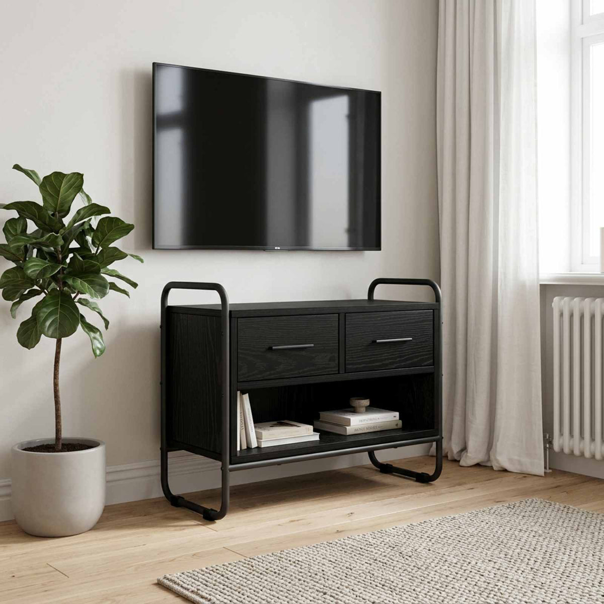 TV Cabinet 60 x 30 x 50 cm Black Oak Engineered Wood