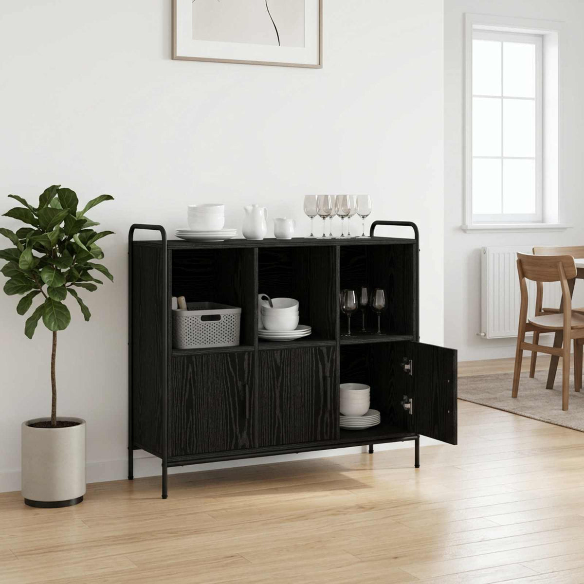 Sideboard Black Oak 97 x 33 x 81 cm Engineered Wood