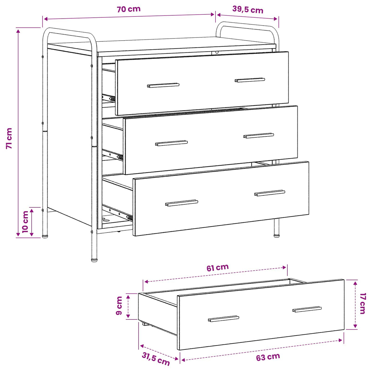 Drawer Cabinet Smoked Oak 70 x 39.5 x 71 cm Engineered Wood