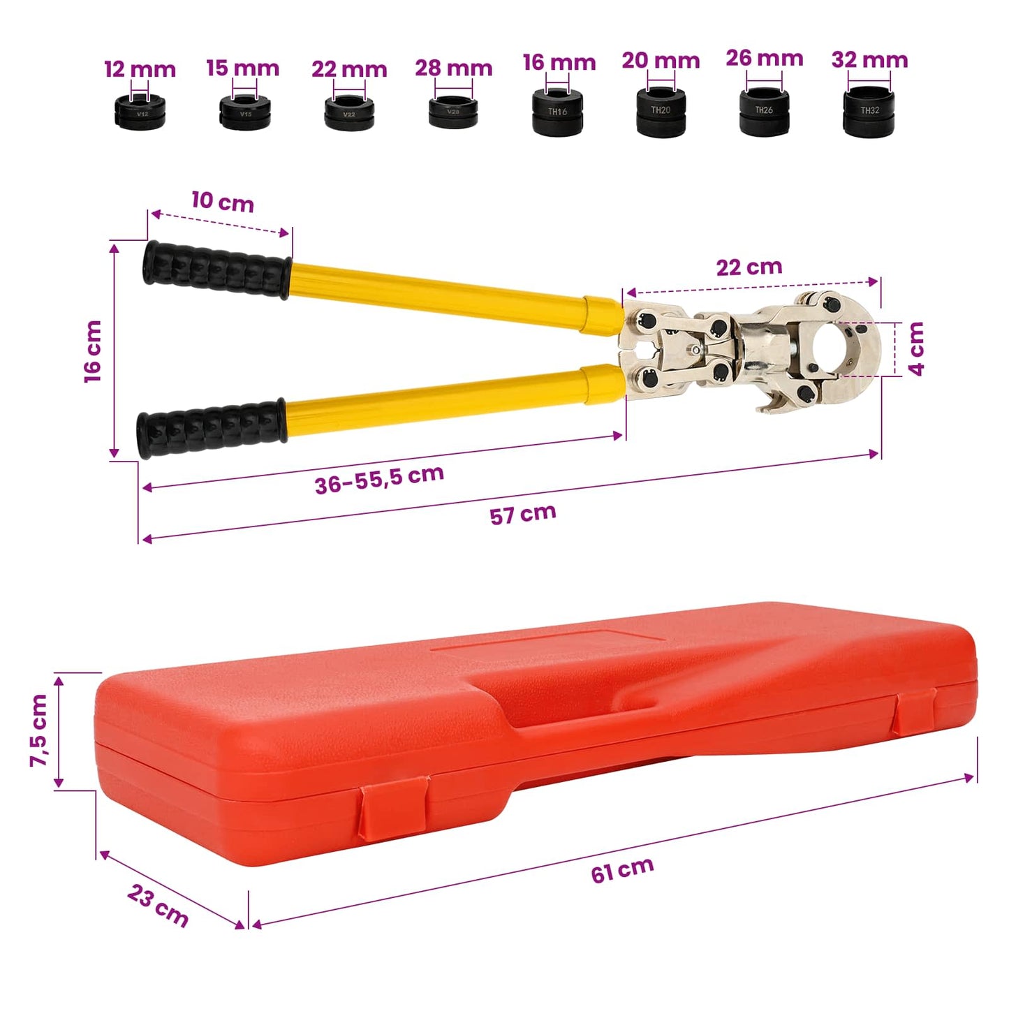 Hydraulic Pipe Crimping Tool 2 pcs Yellow Steel