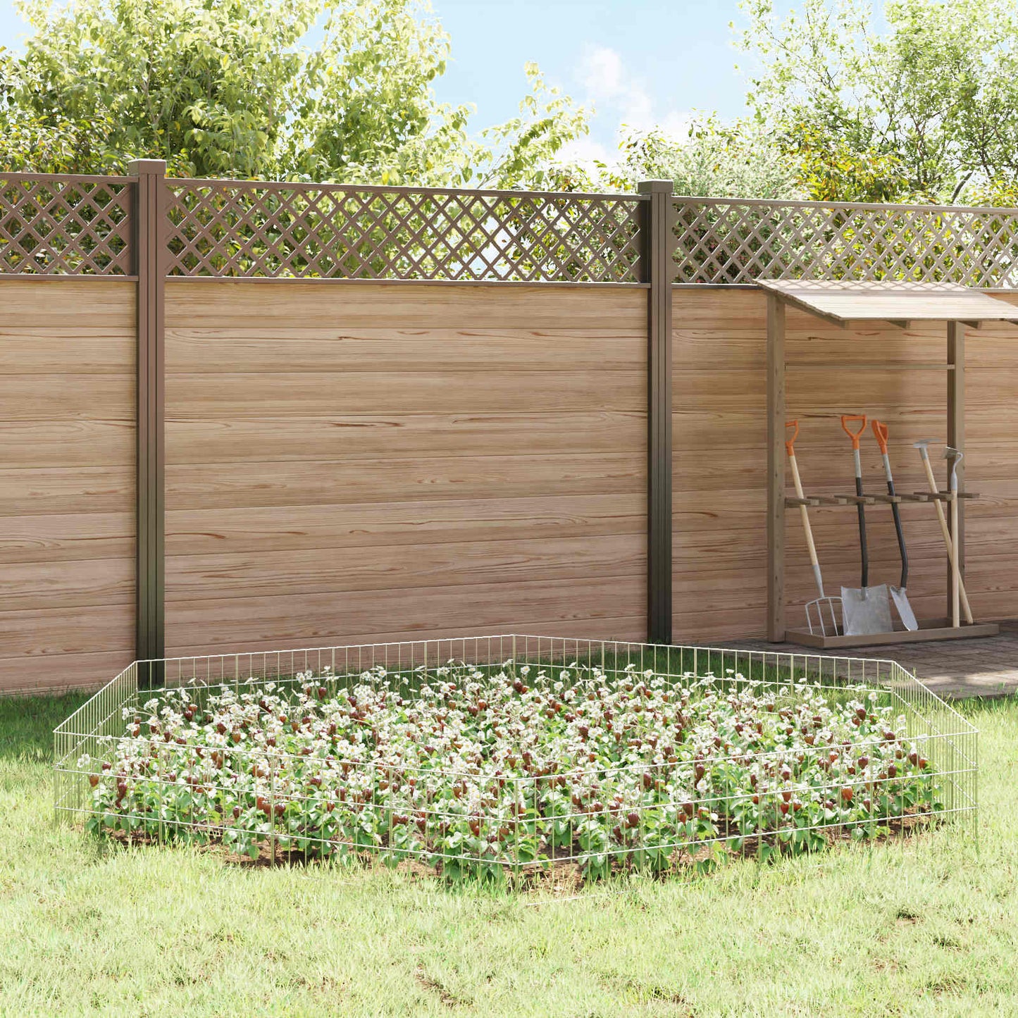 Garden Fence with Stakes 12 pcs 35 x 30 cm Mesh Silver