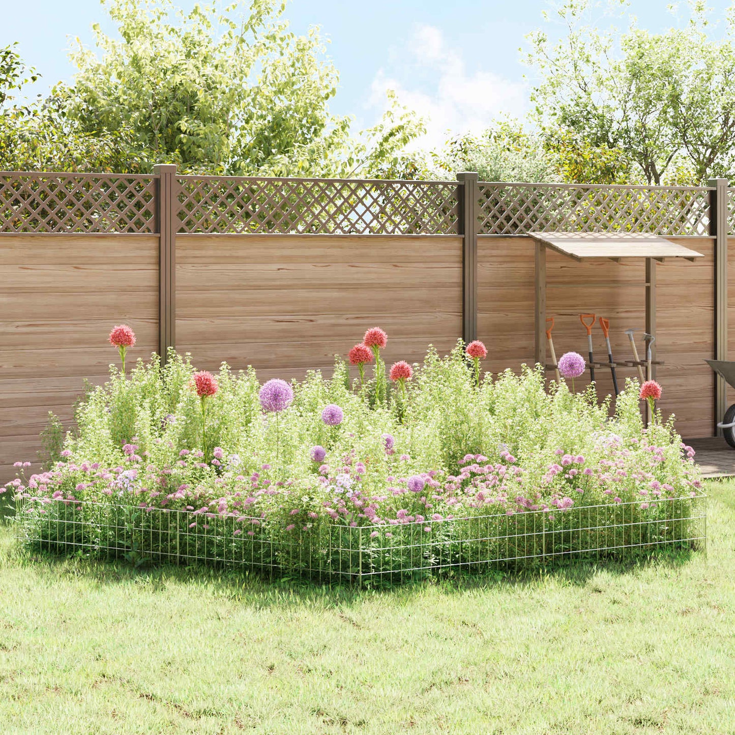 Garden Fence with Stakes 12 pcs 95 x 30 cm Mesh Silver