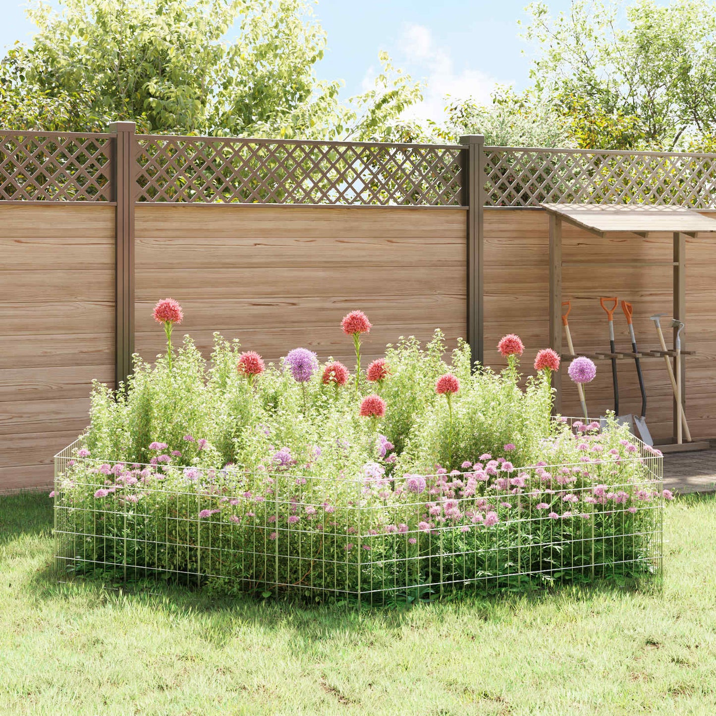 Garden Fence with Stakes 48 pcs 35 x 50 cm Mesh Silver