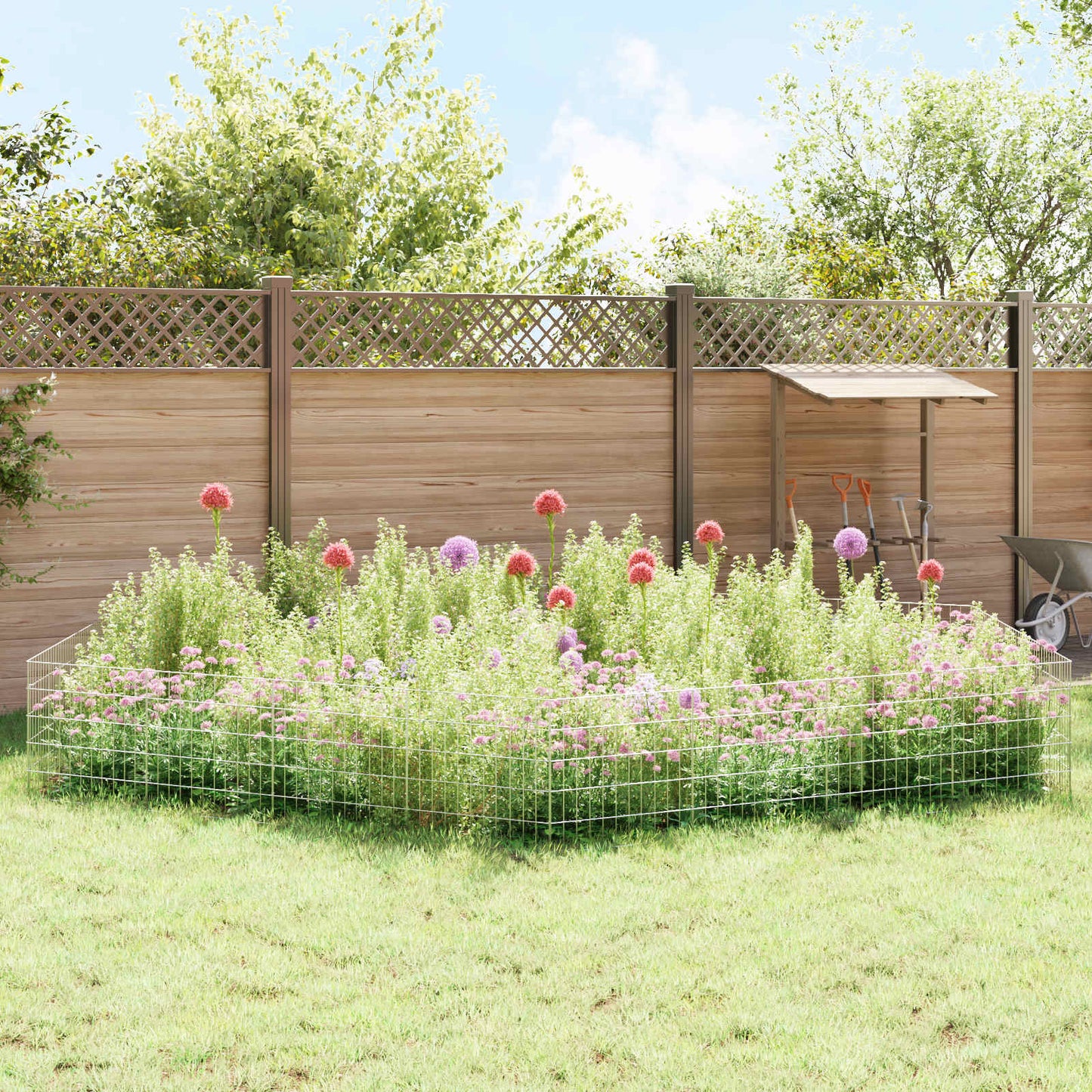 Garden Fence with Stakes 24 pcs 55 x 50 cm Mesh Silver