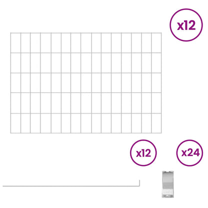Garden Fence with Stakes 12 pcs 75 x 50 cm Mesh Silver