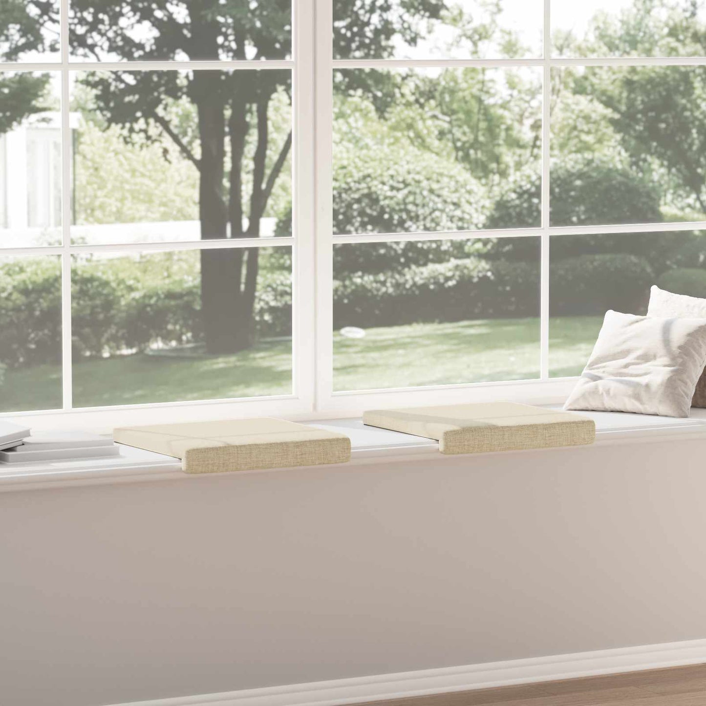 Bench Cushion 2 pcs Fabric Cream Depth 35 cm