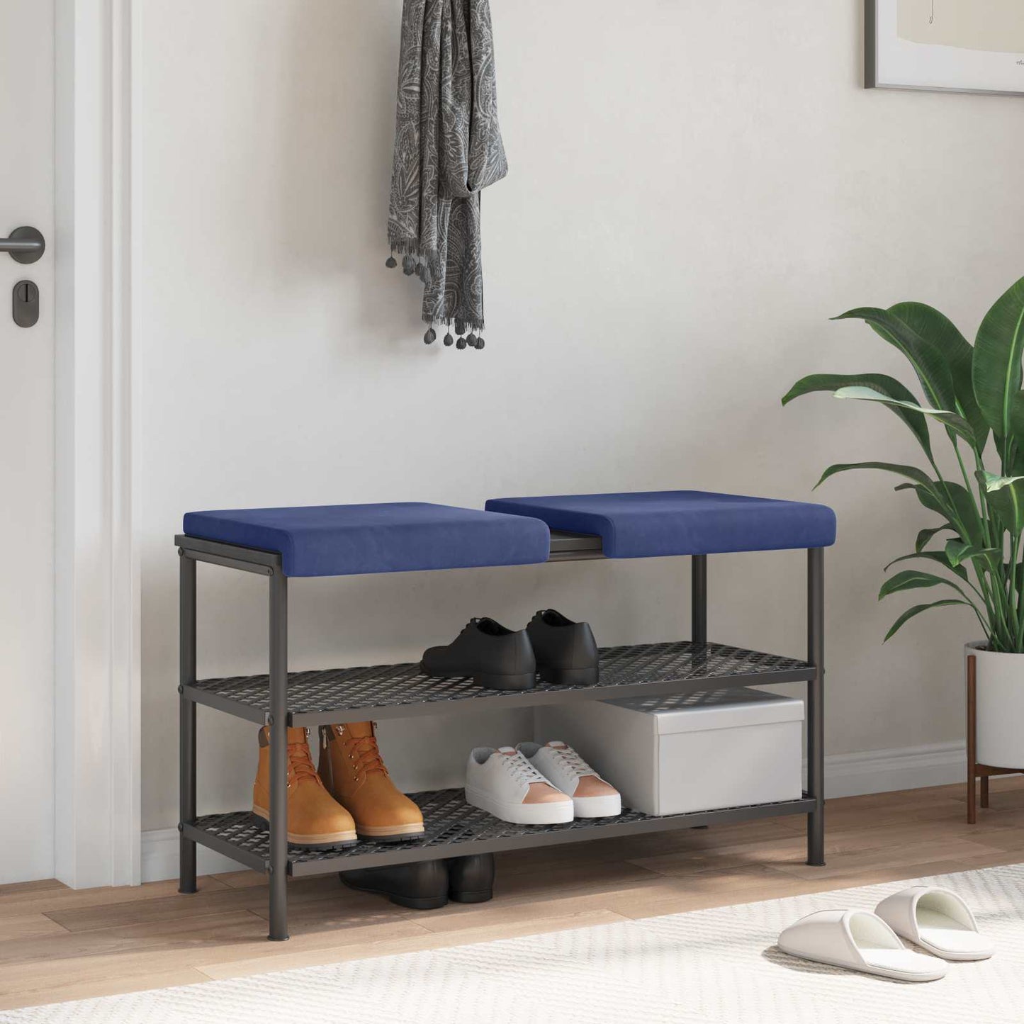 Bench Cushion 2 pcs Velvet Police Blue Depth 35 cm