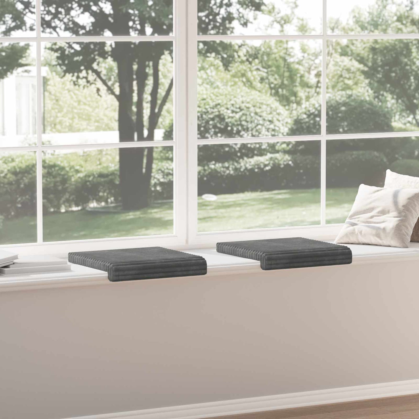 Bench Cushion 2 pcs Plush Corduroy Light Grey Depth 35 cm