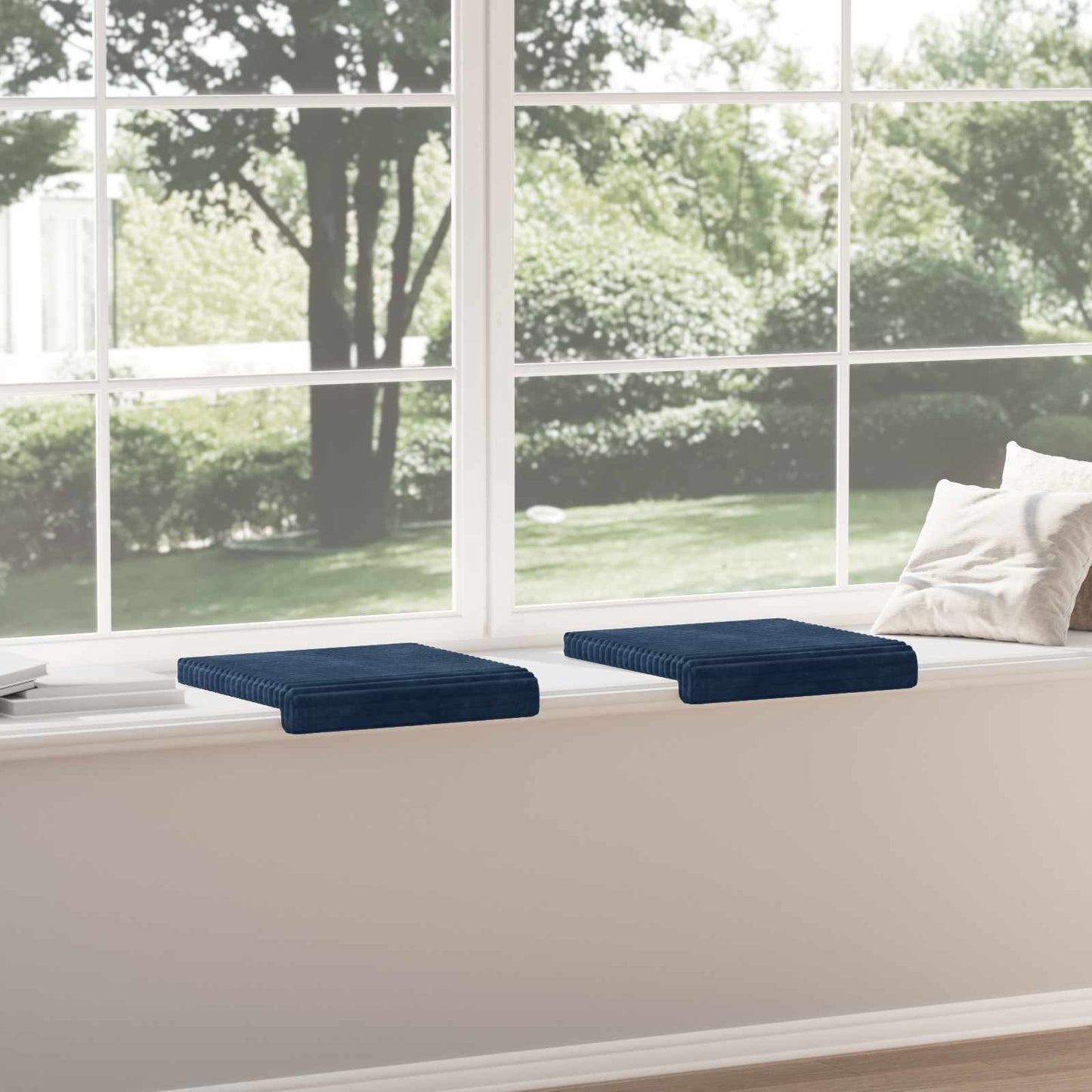 Bench Cushion 2 pcs Plush Corduroy Navy Blue Depth 35 cm