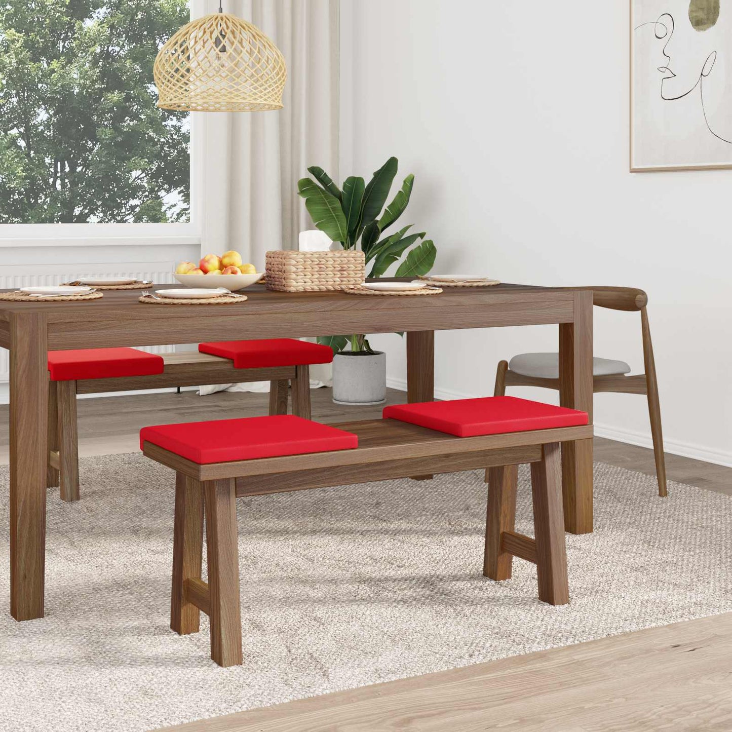 Bench Cushion 4 pcs Faux Leather Red Depth 35 cm