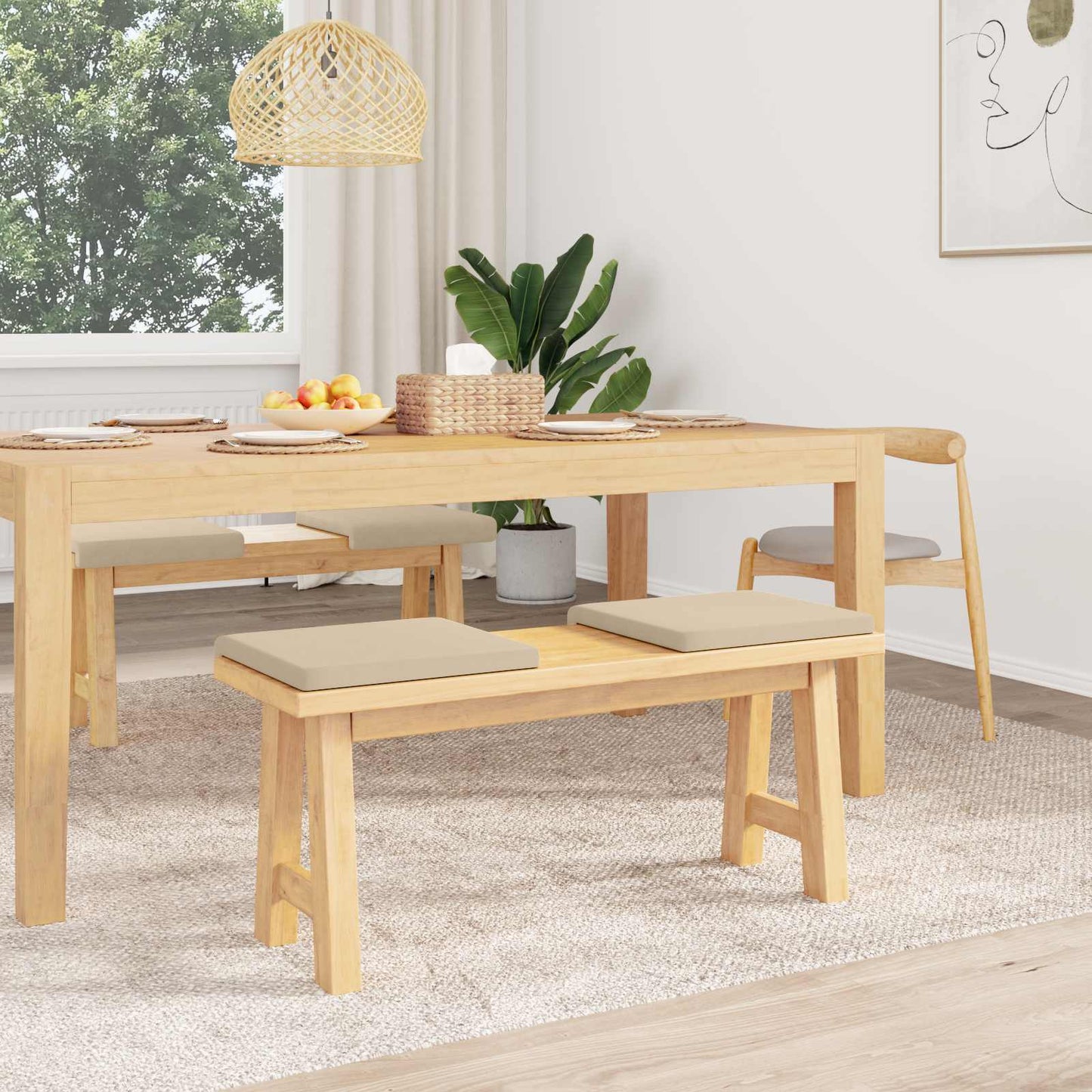 Bench Cushion 4 pcs Microfiber Cream Depth 35 cm