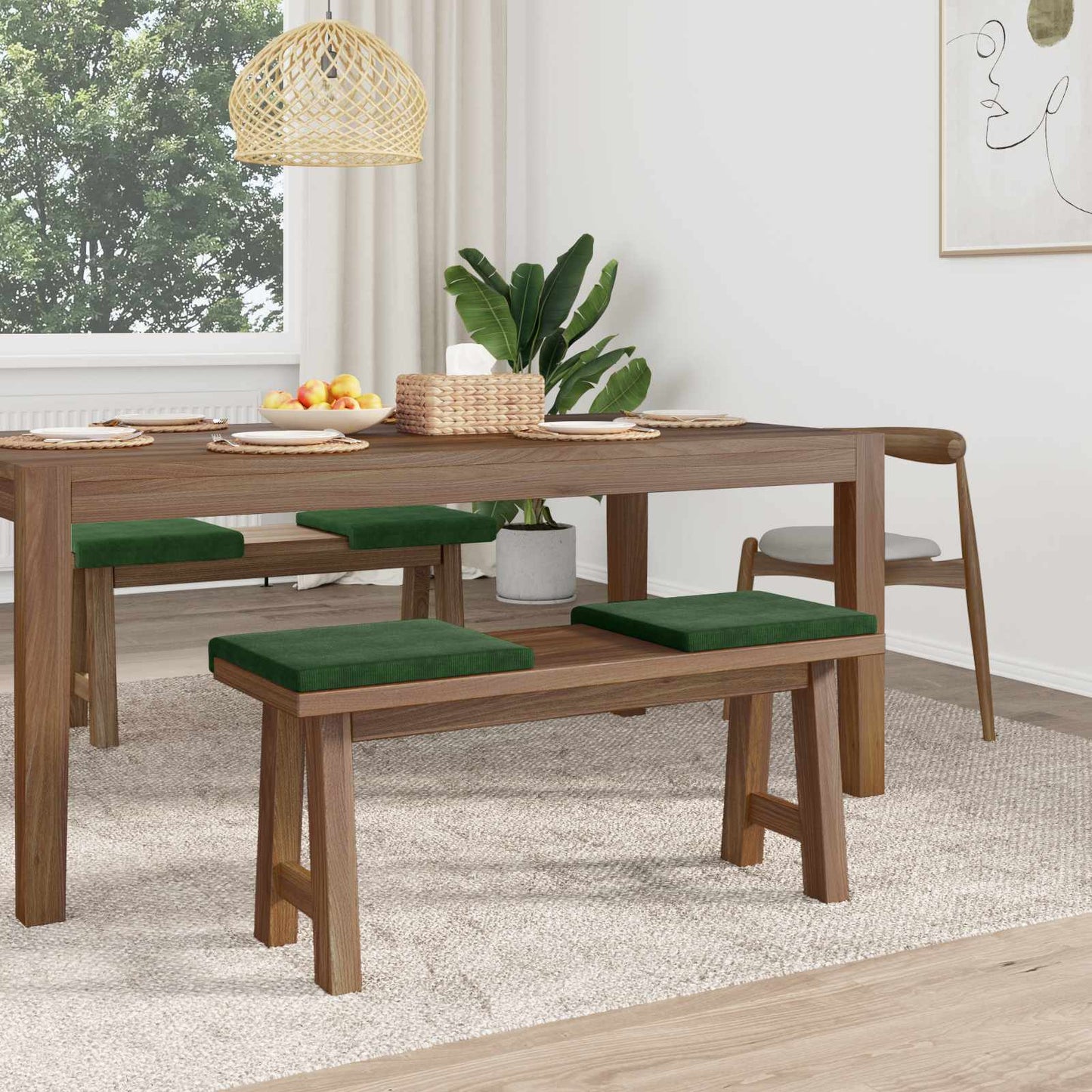 Bench Cushion 4 pcs Corduroy Dark Green Depth 35 cm