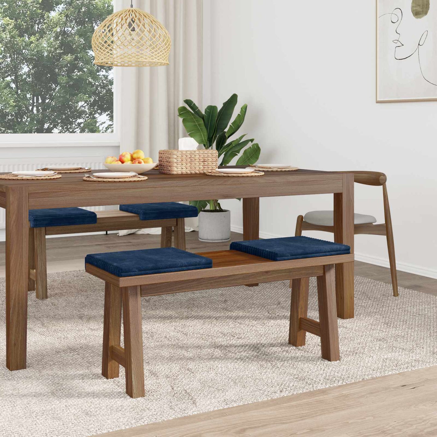 Bench Cushion 4 pcs Plush Corduroy Navy Blue Depth 35 cm