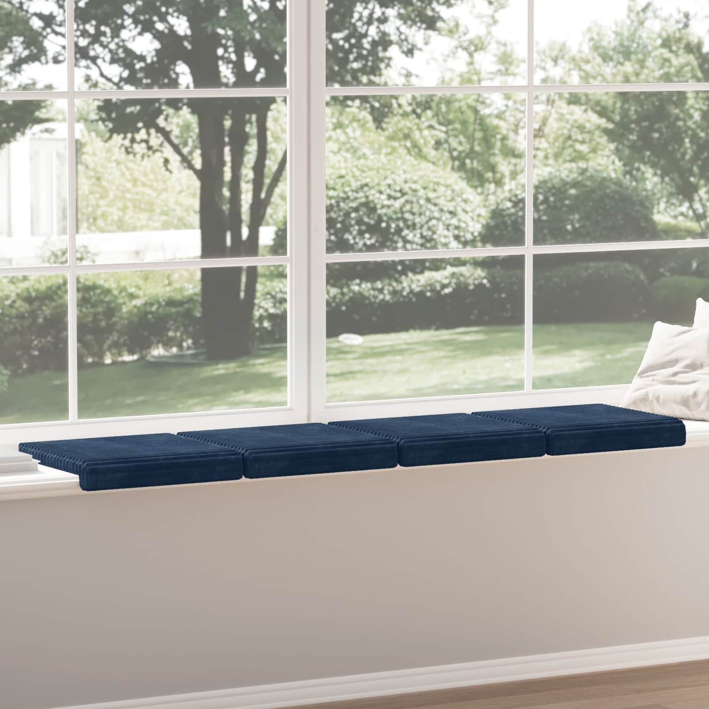 Bench Cushion 4 pcs Plush Corduroy Navy Blue Depth 35 cm