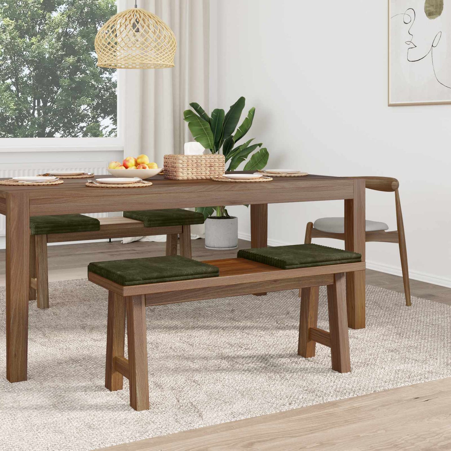 Bench Cushion 4 pcs Plush Corduroy Green Depth 35 cm
