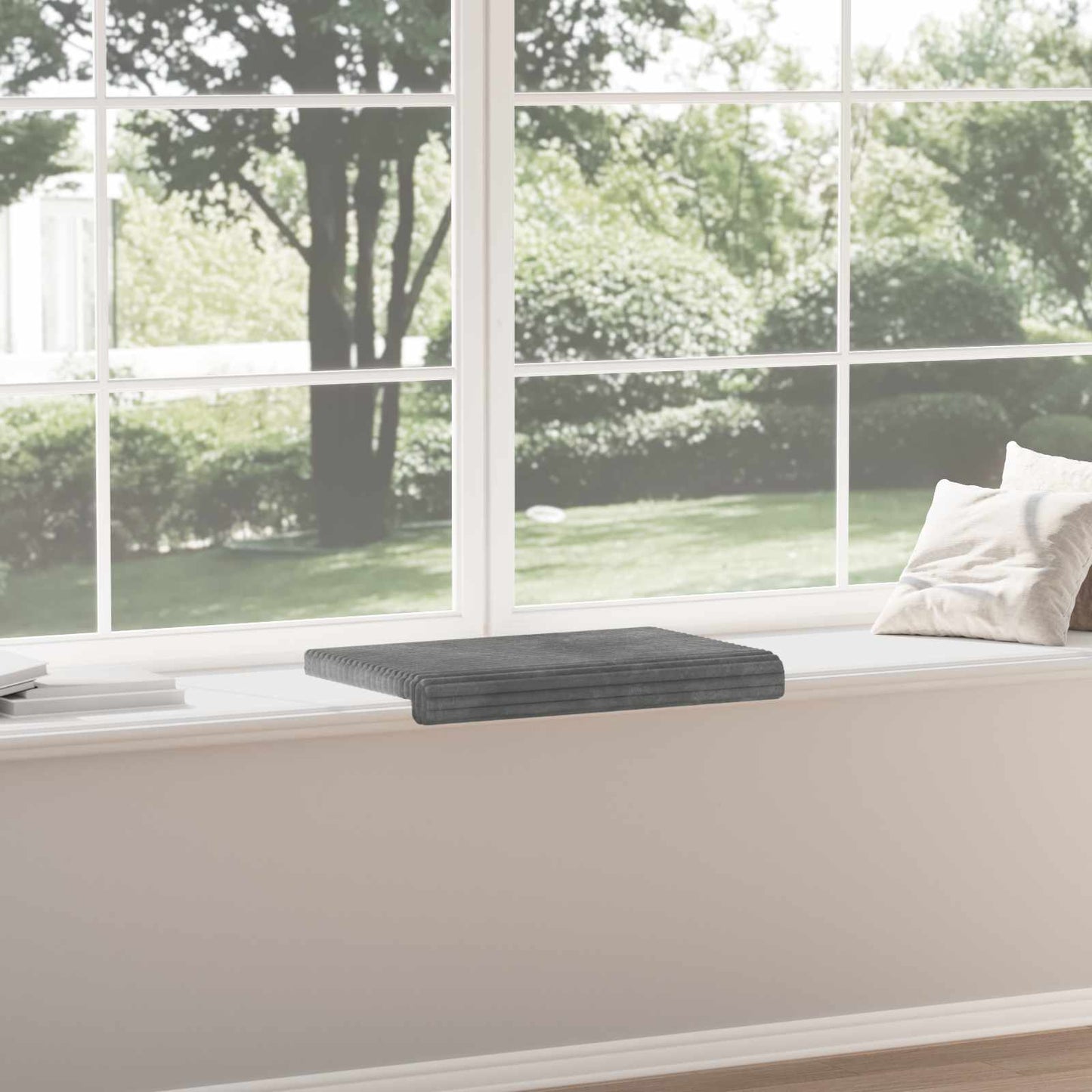 Bench Cushion Plush Corduroy Light Grey Depth 35 cm