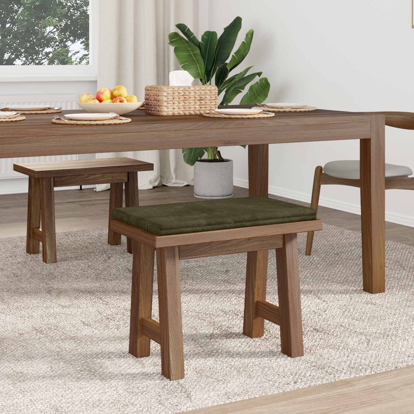 Bench Cushion Plush Corduroy Green Depth 35 cm