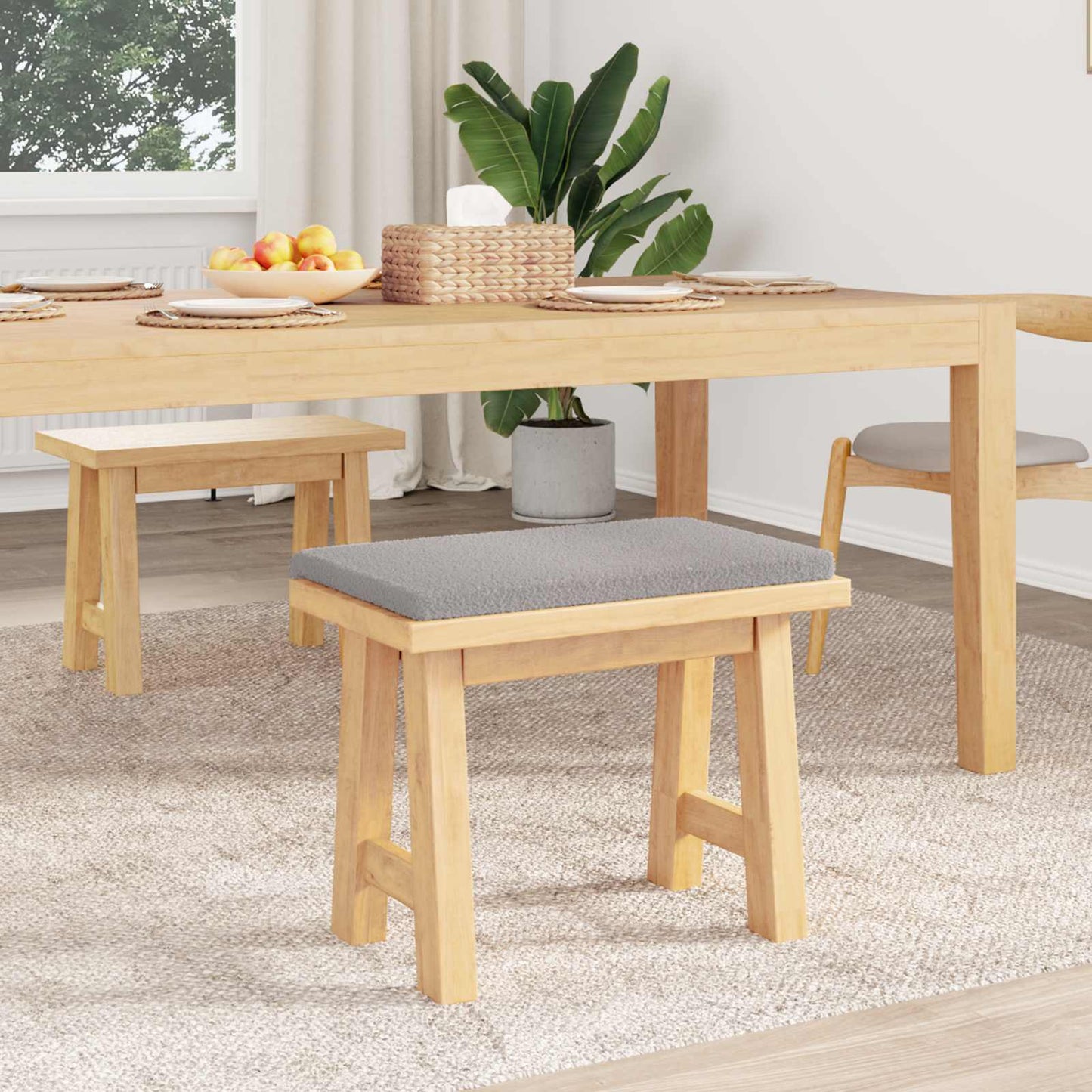 Bench Cushion Sherpa Fabric Light Grey Depth 35 cm