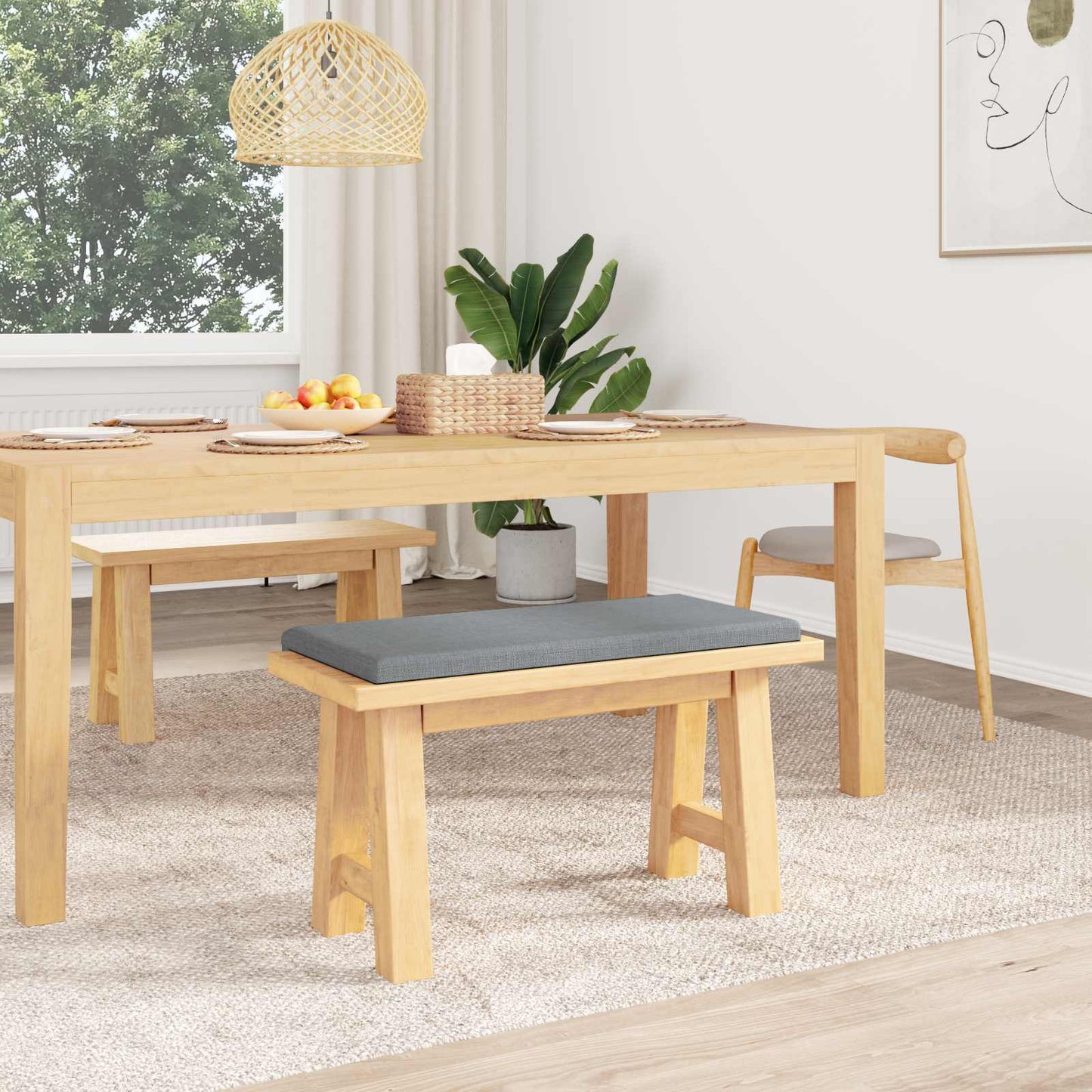 Bench Cushion Fabric Light Grey Depth 35 cm