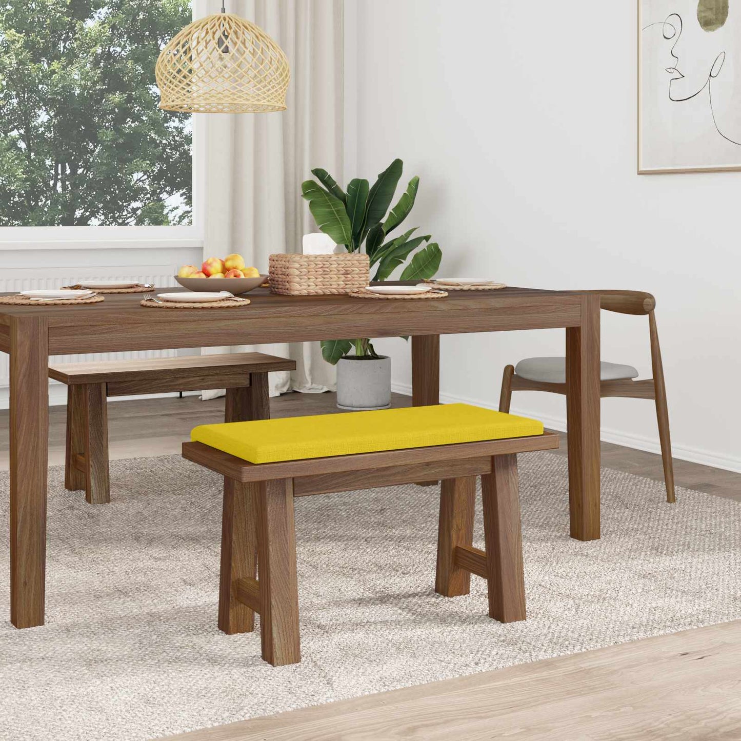 Bench Cushion Fabric Light Yellow Depth 35 cm