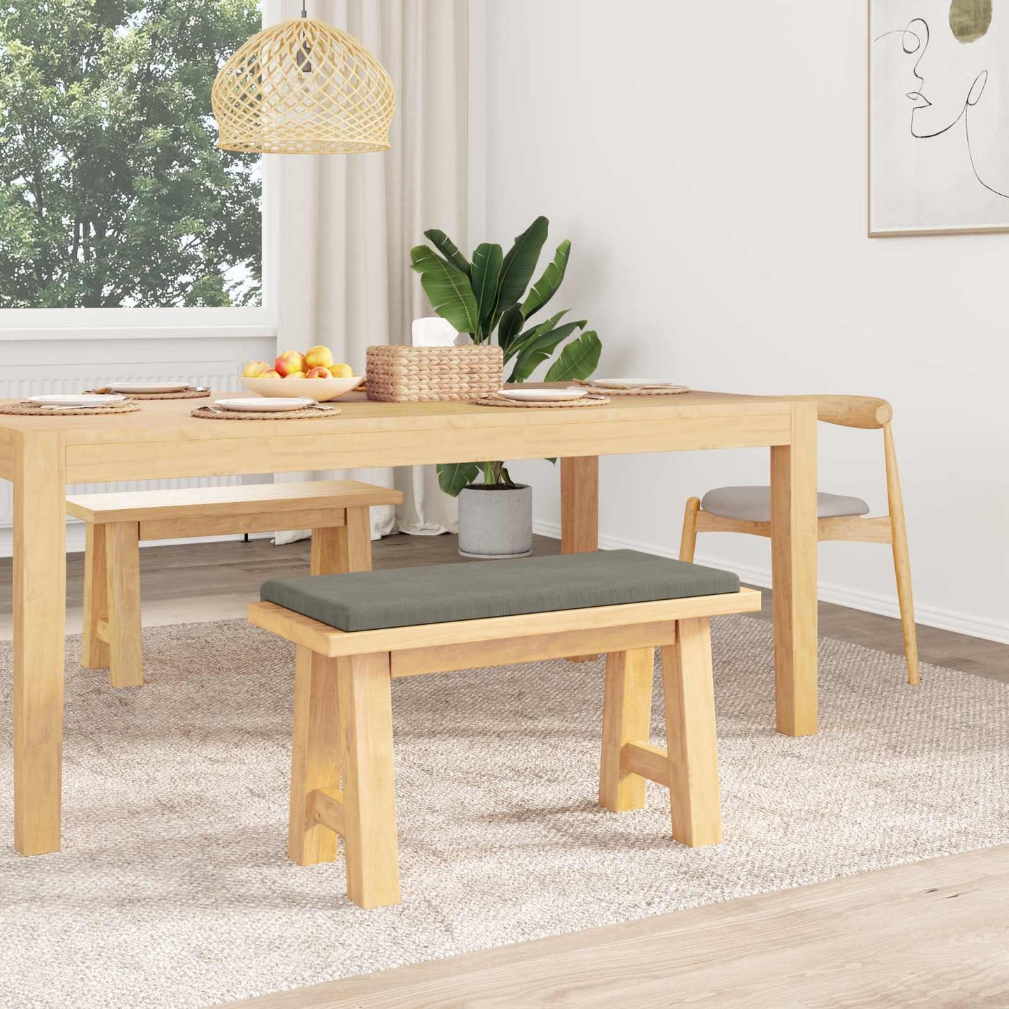 Bench Cushion Corduroy Light Grey Depth 35 cm