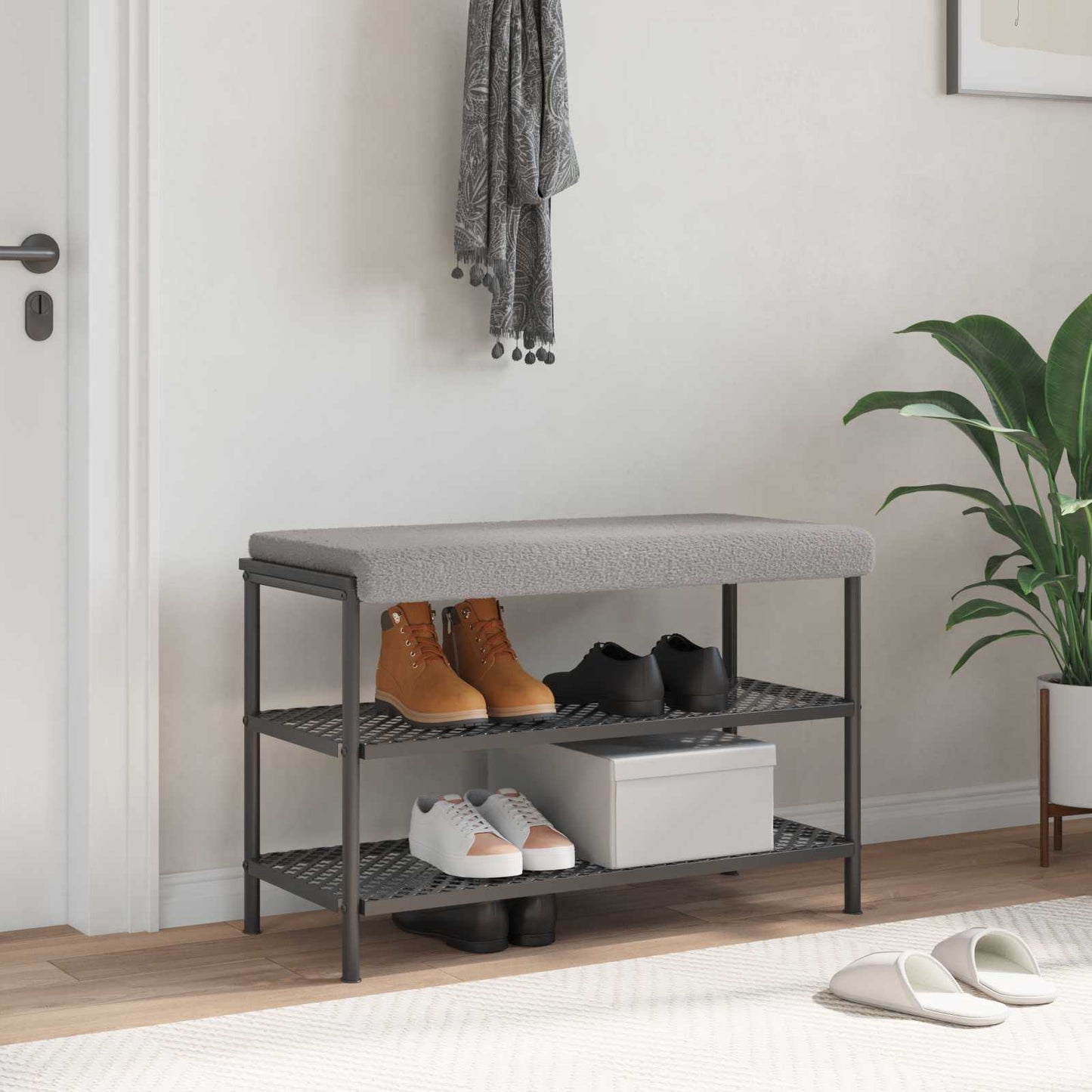 Bench Cushion Sherpa Fabric Light Grey Depth 35 cm