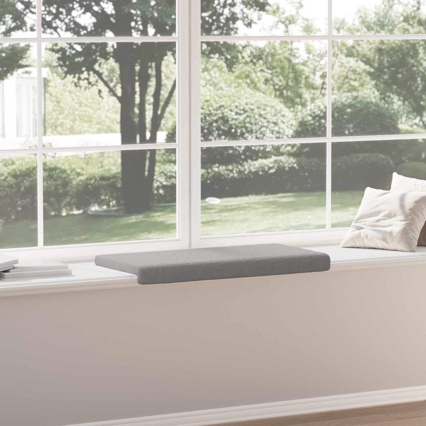 Bench Cushion Sherpa Fabric Light Grey Depth 35 cm