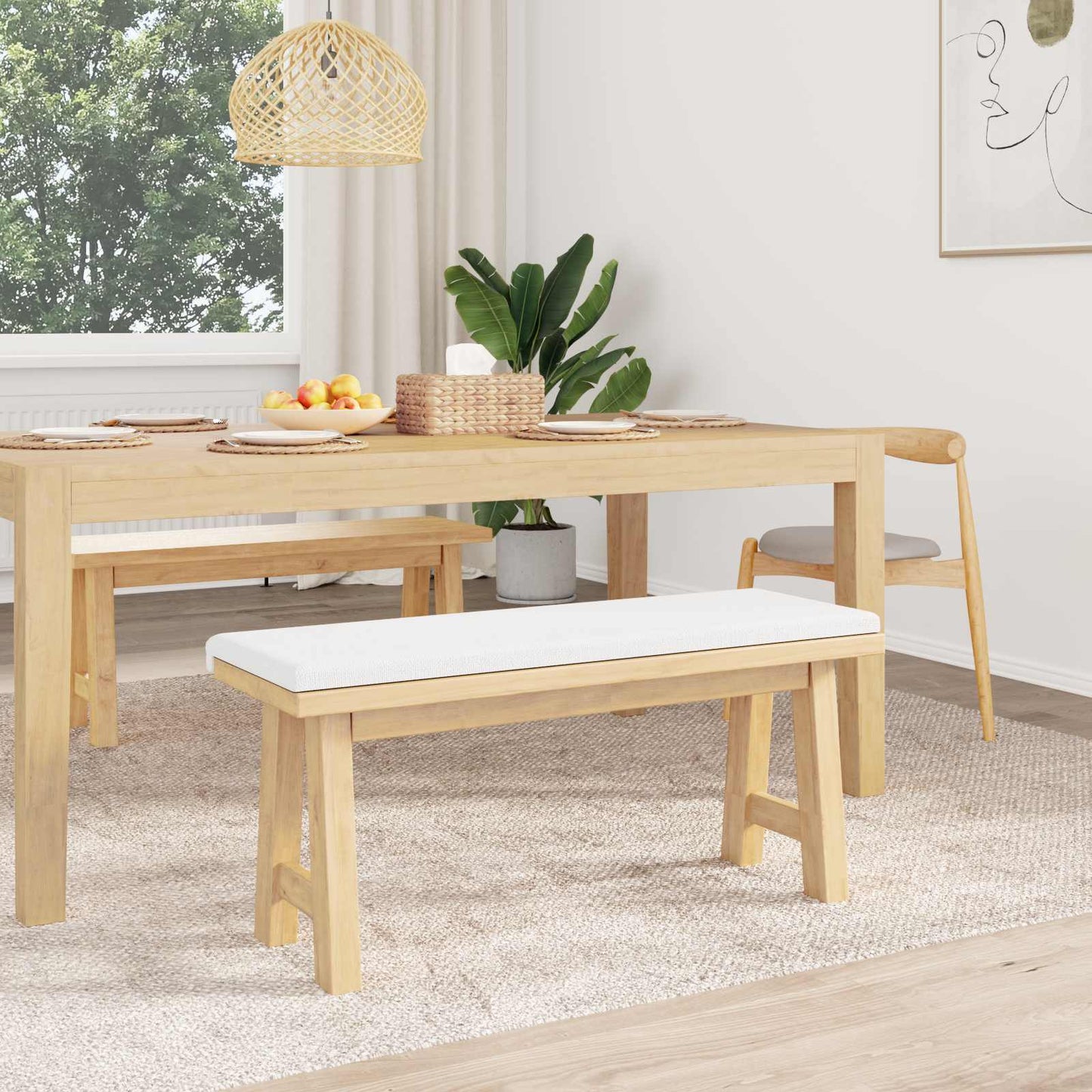 Bench Cushion Fabric White Depth 35 cm