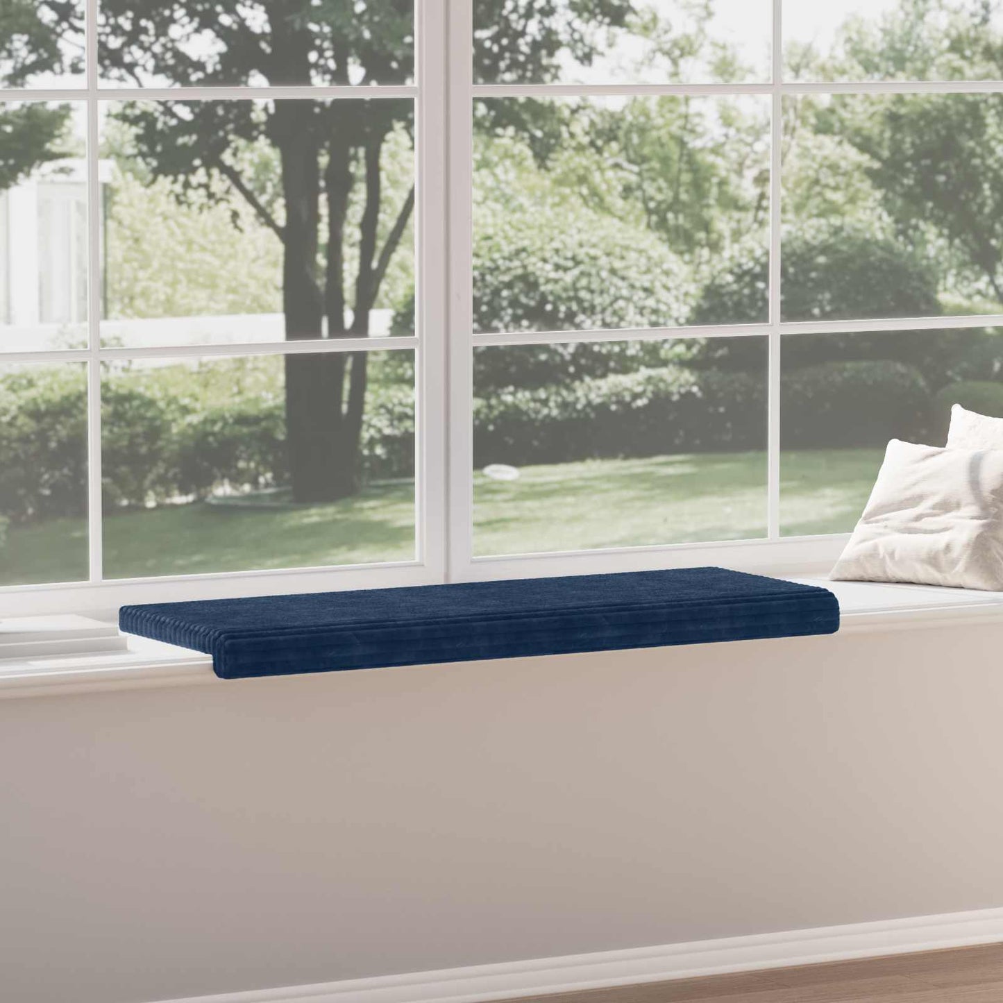Bench Cushion Plush Corduroy Navy Blue Depth 35 cm