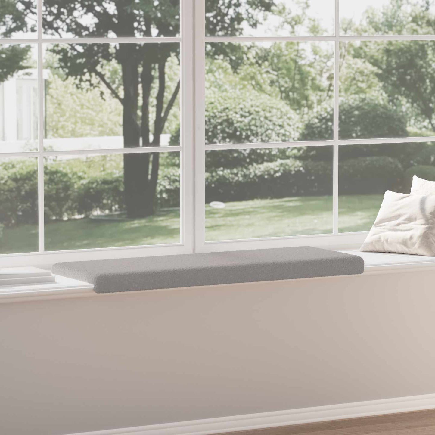 Bench Cushion Sherpa Fabric Light Grey Depth 35 cm
