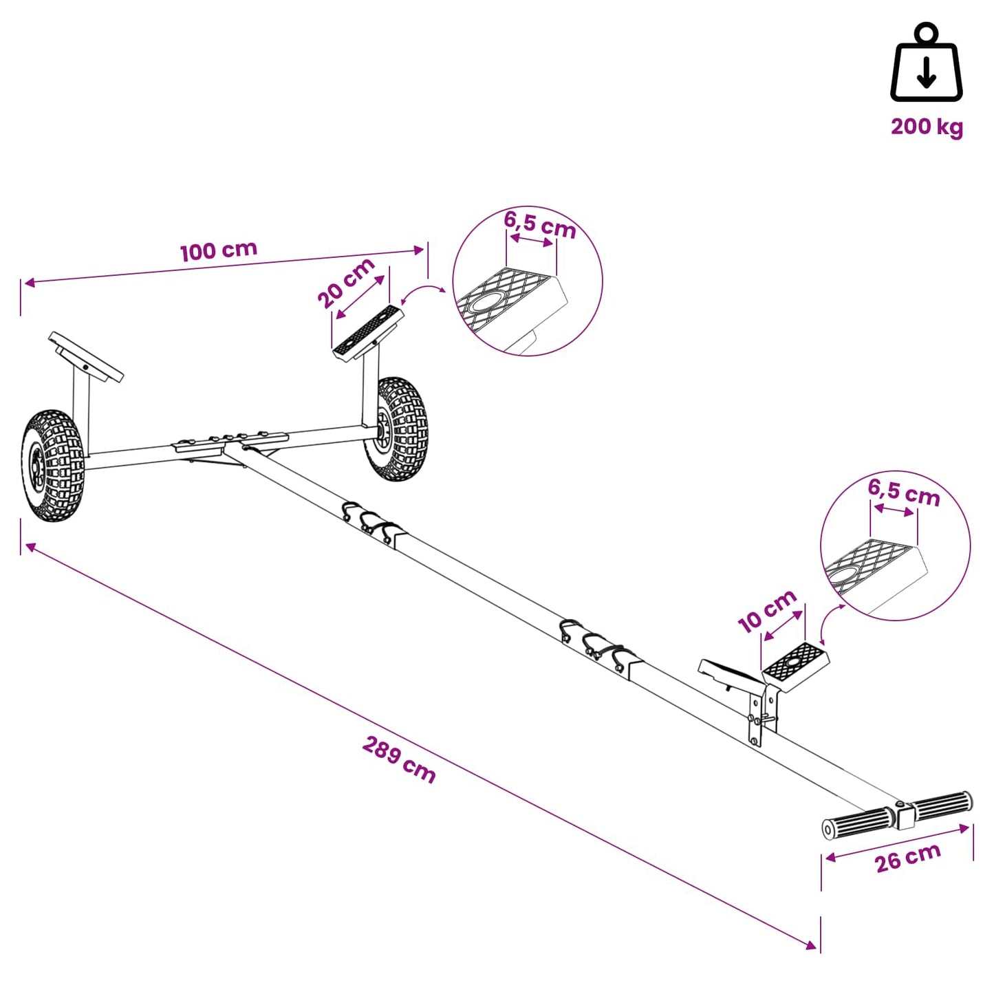Adjustable Boat Trailer with Pneumatic Tires 200 kg Load Silver