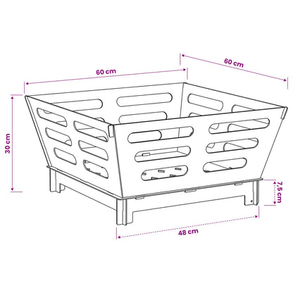 Fire Pit Rusty 60 x 60 x 30 cm Weathering Steel