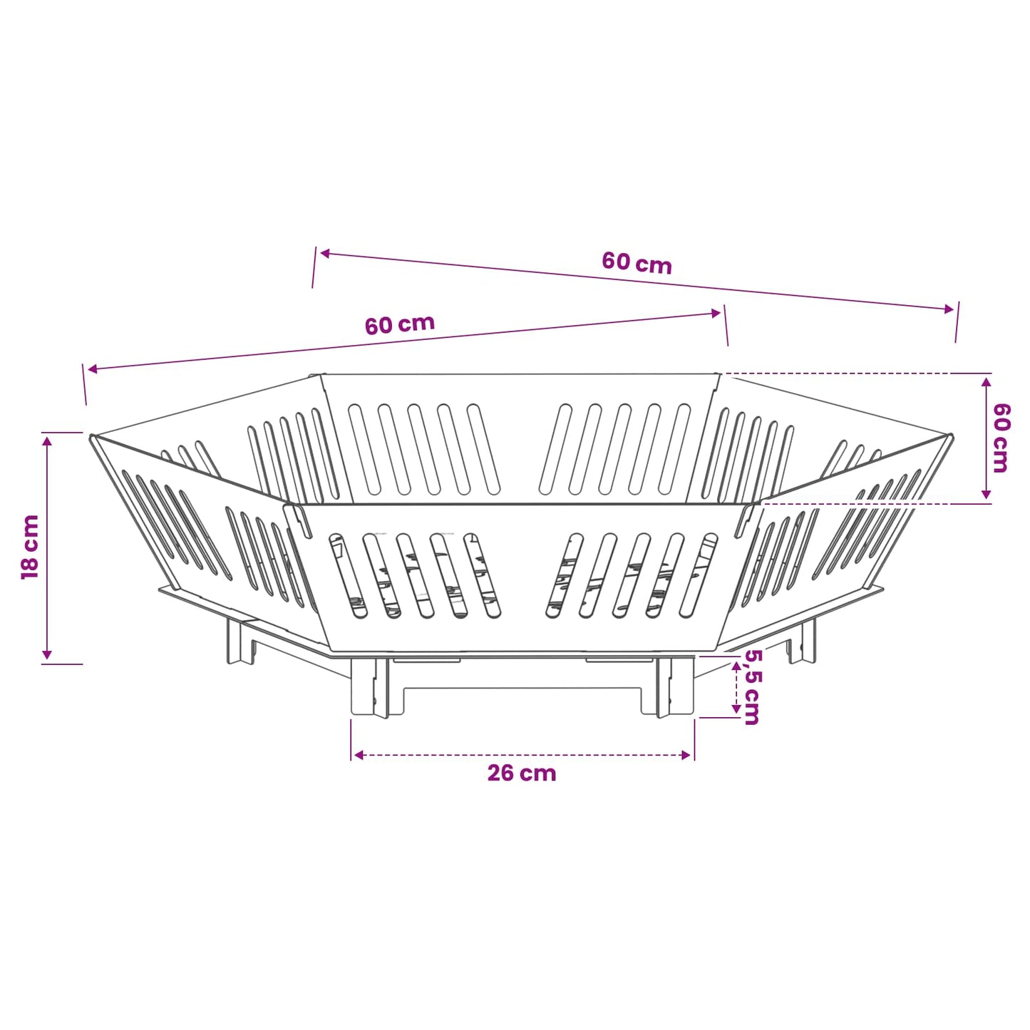 Fire Pit Black 60 x 60 x 18 cm Steel