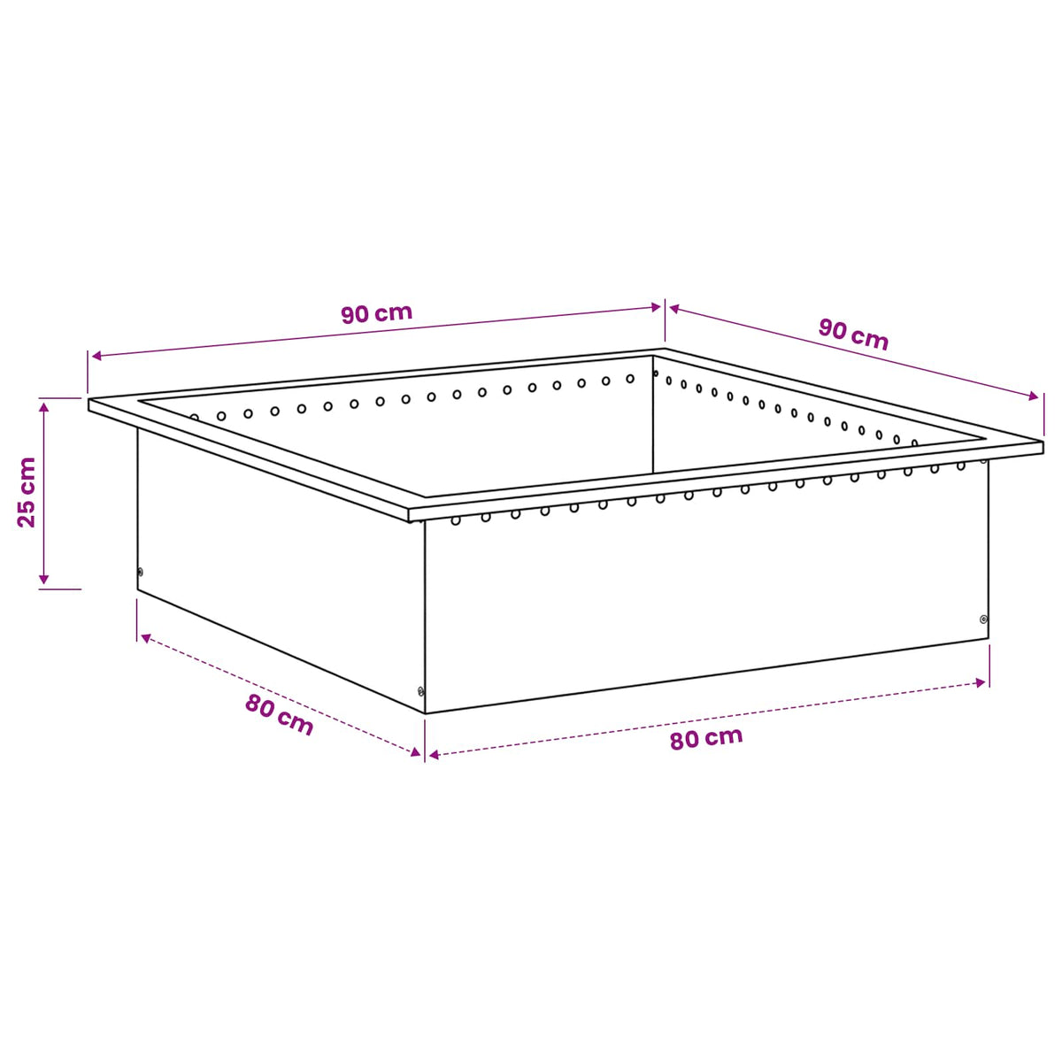 Fire Pit Ring Black 90 x 90 x 25 cm Steel