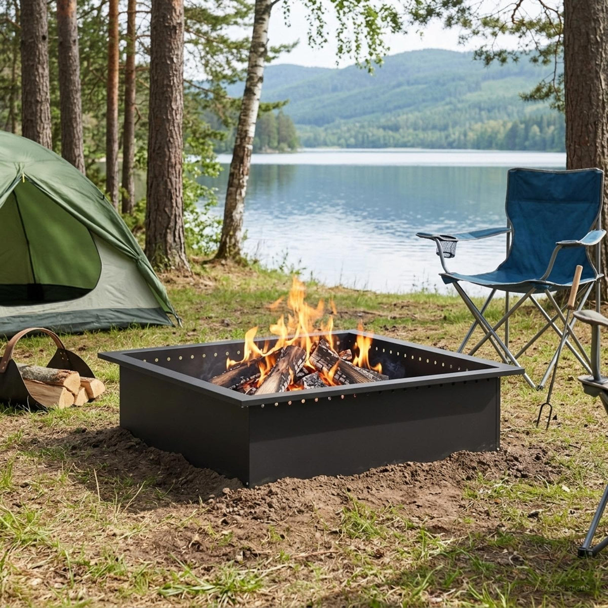 Fire Pit Ring Black 100 x 100 x 25 cm Steel