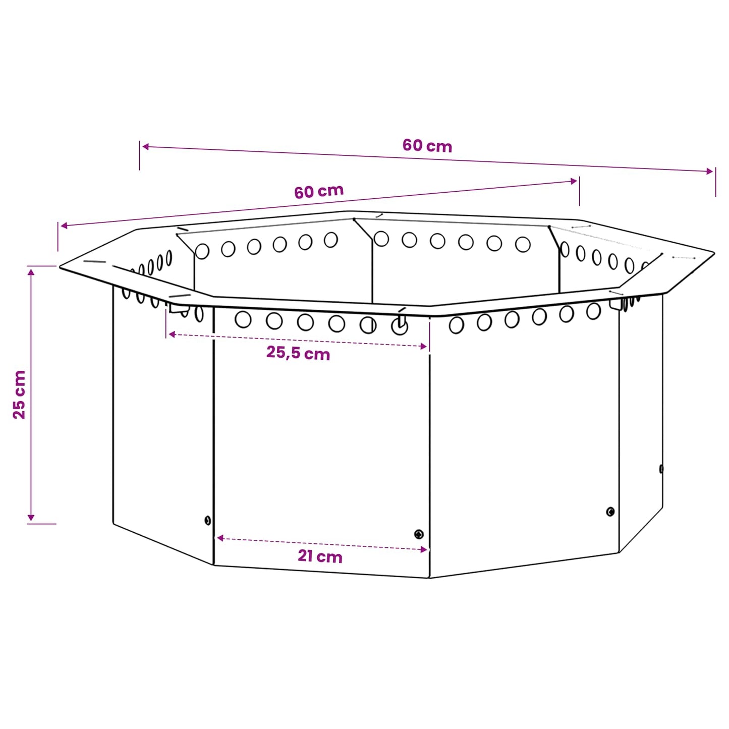 Fire Pit Ring Black 60 x 60 x 25 cm Steel
