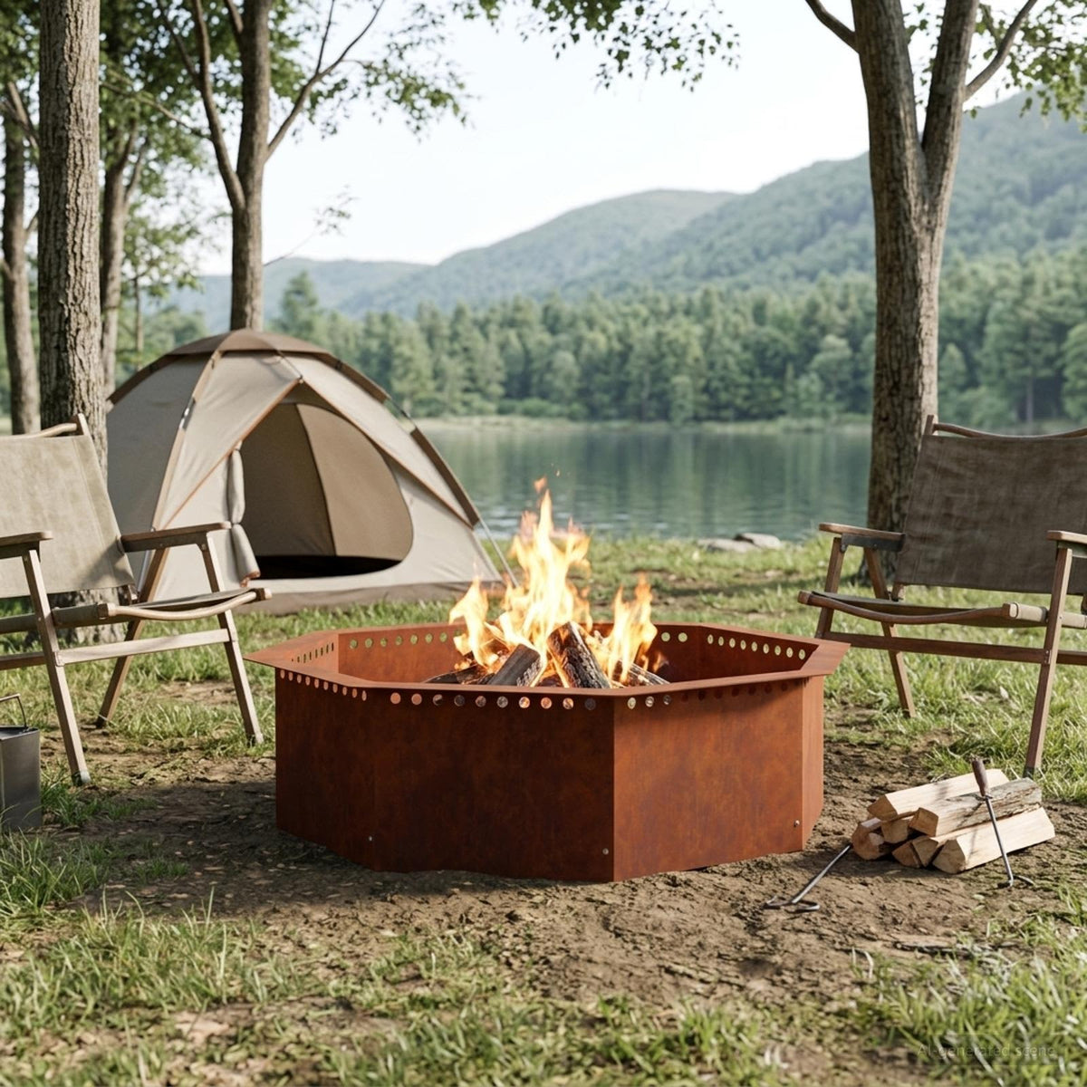 Fire Pit Ring Rusty 90 x 90 x 25 cm Weathering Steel