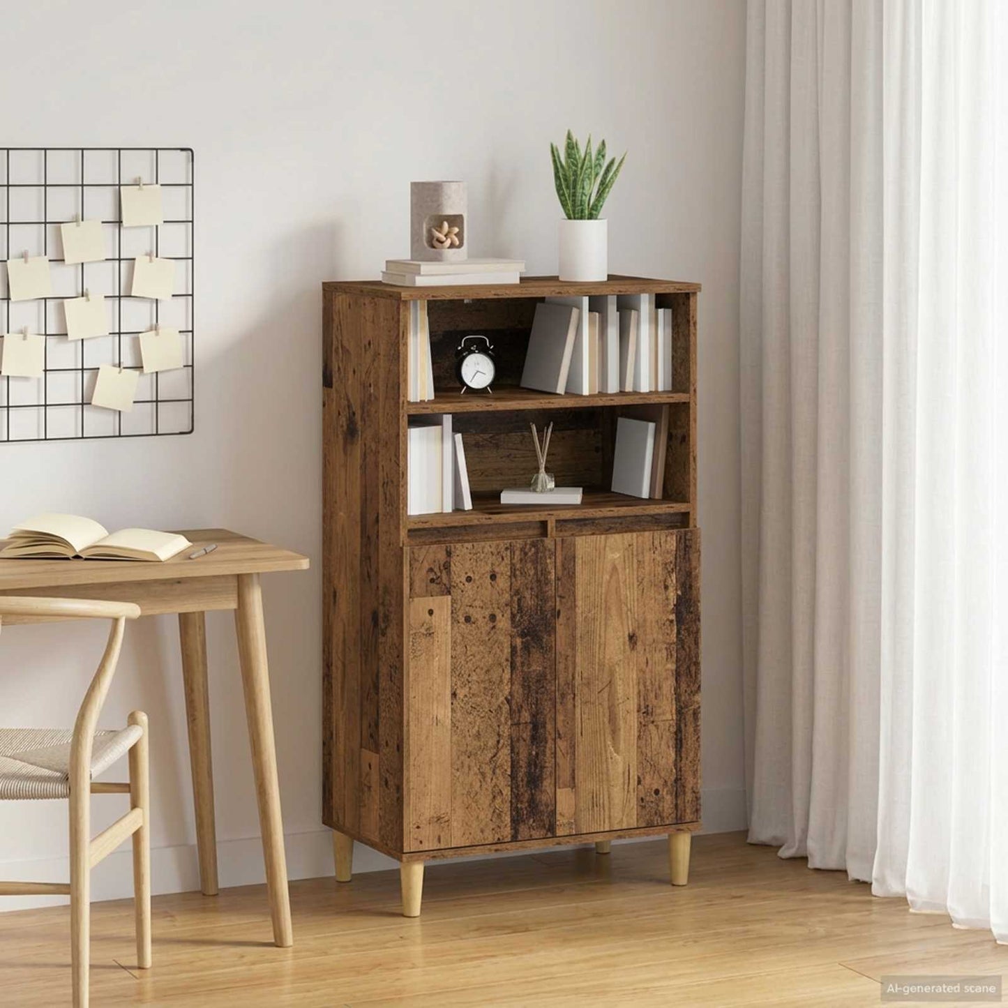 Highboard Oak Wood 60 x 36 x 110 cm Engineered Wood