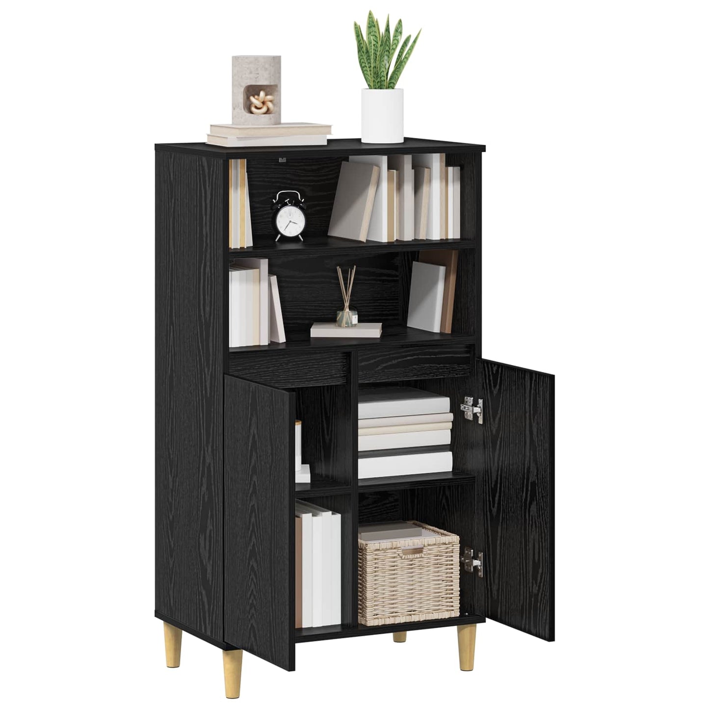 Highboard Black Oak 60 x 36 x 110 cm Engineered Wood